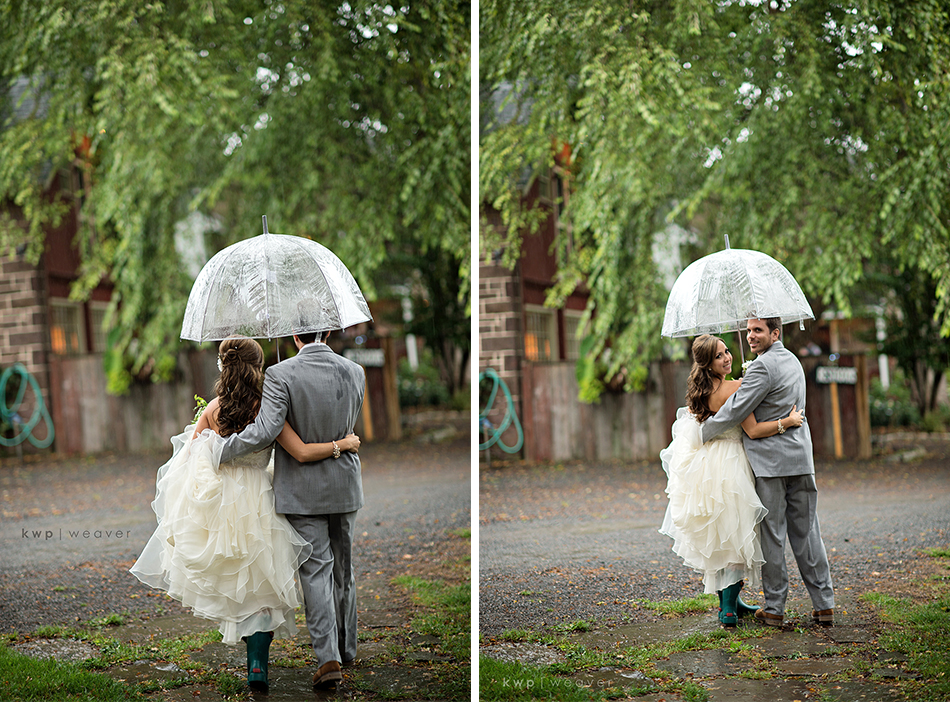 bride and groom rainy wedding