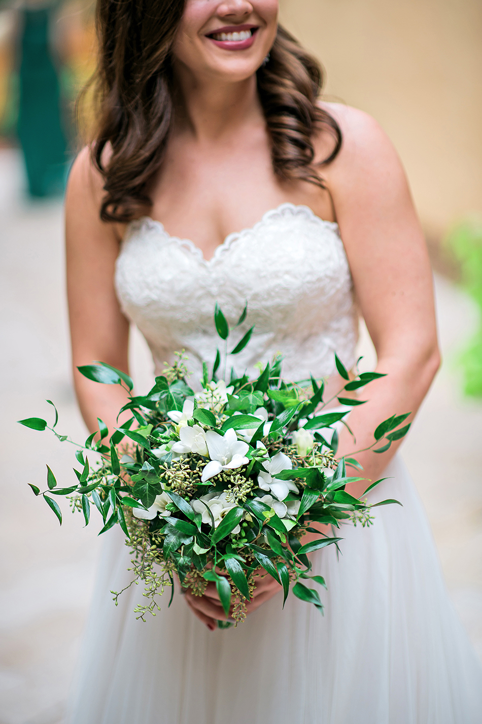 green and white bride bouquet