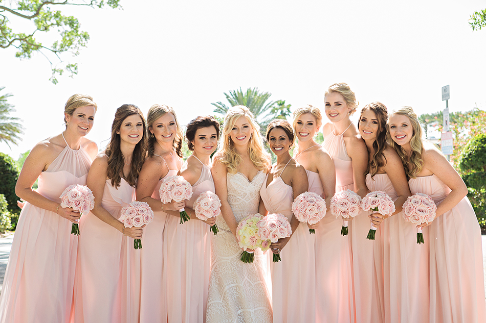 light pink bridesmaid gowns