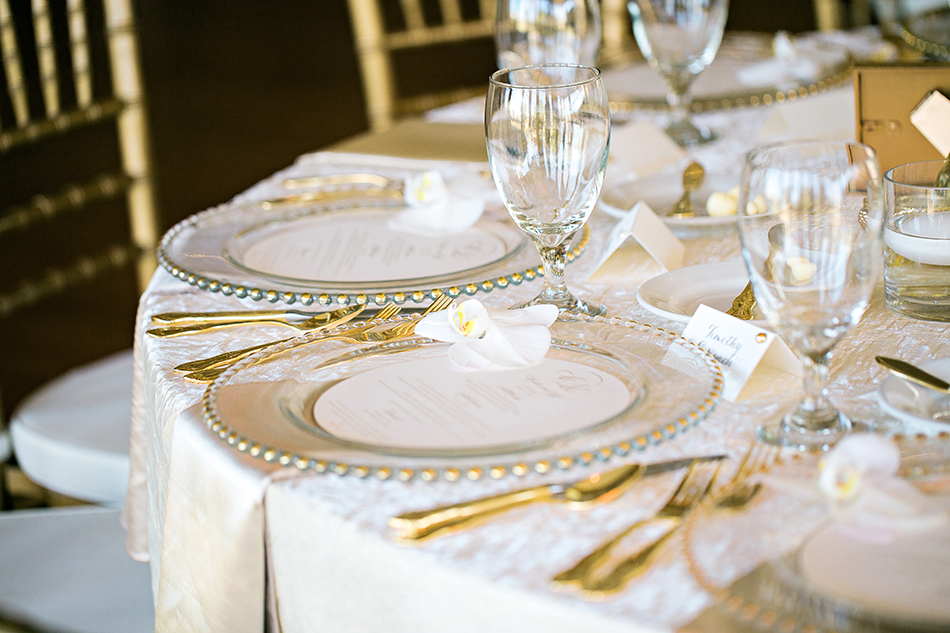 white and gold wedding reception