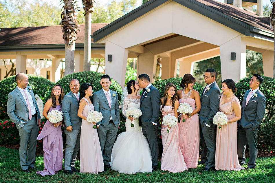 blush and gray wedding party