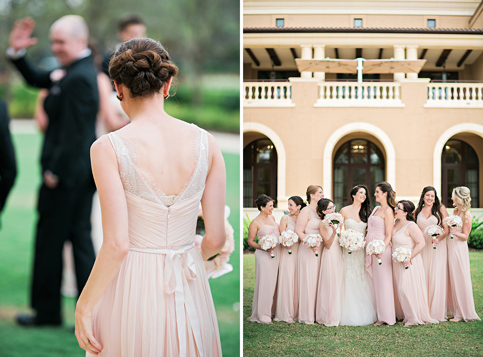 light pink long bridesmaid gowns