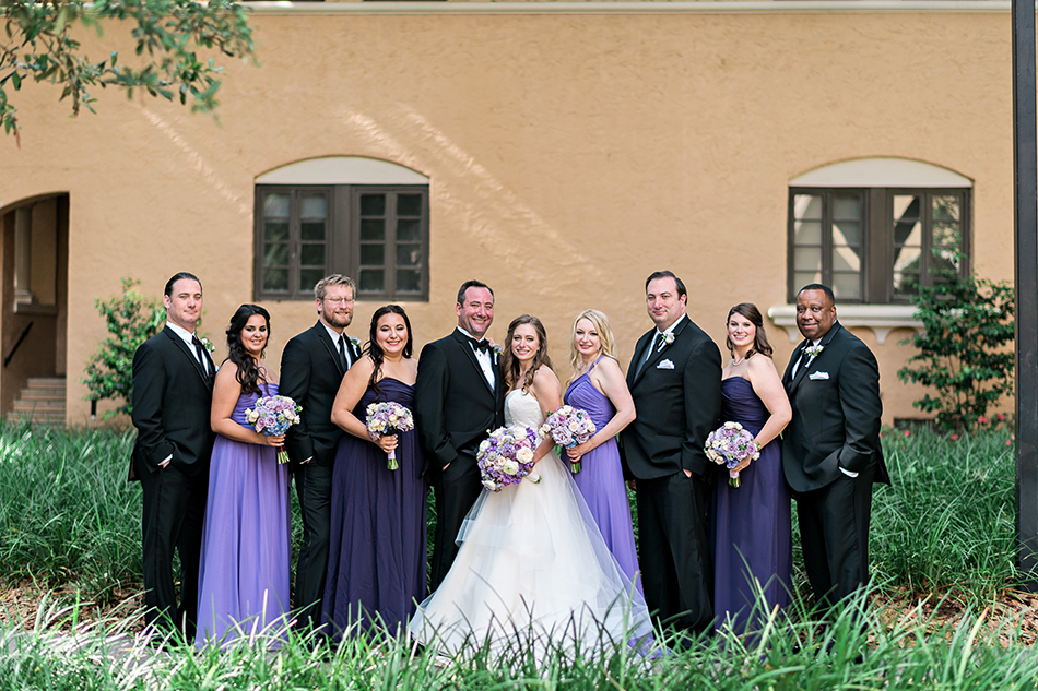 purple and white wedding party