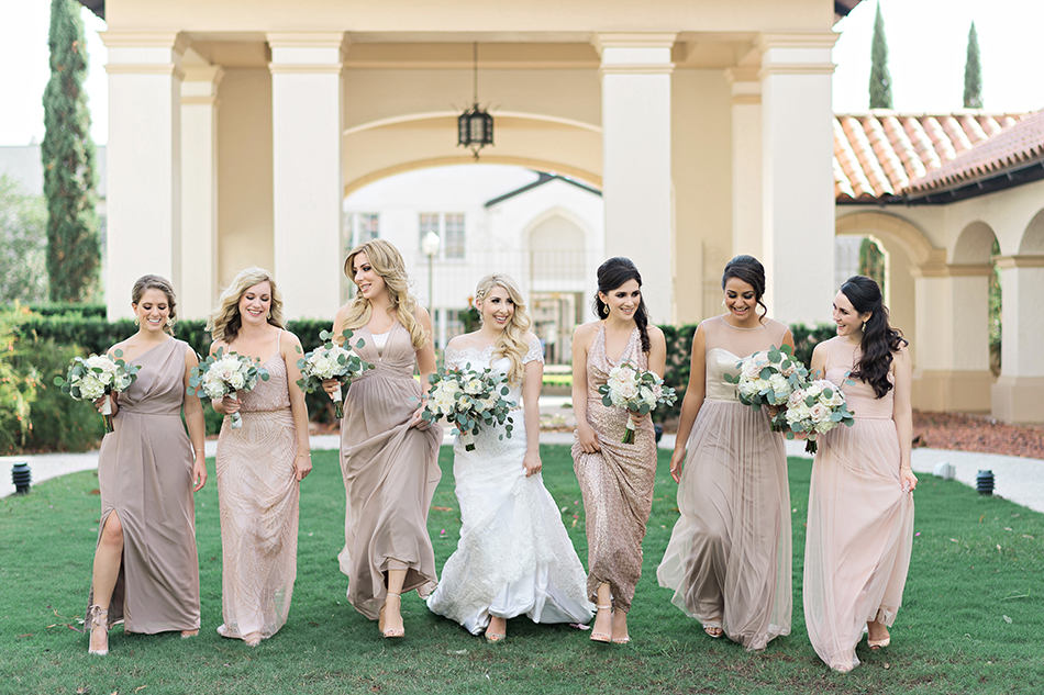 Blush mix-match bridesmaids dresses