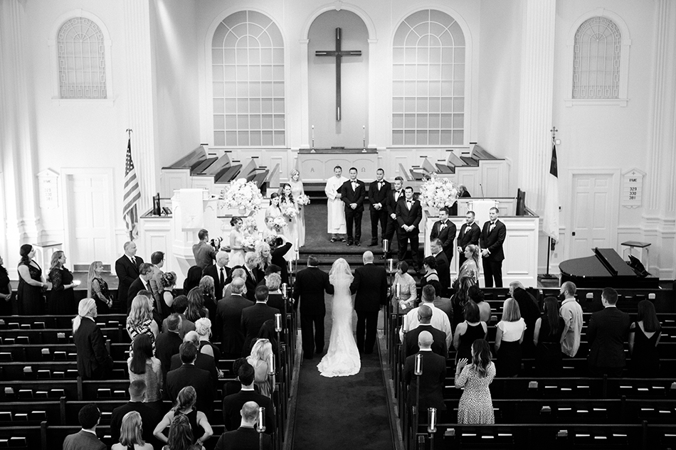 Black and white church wedding ceremony