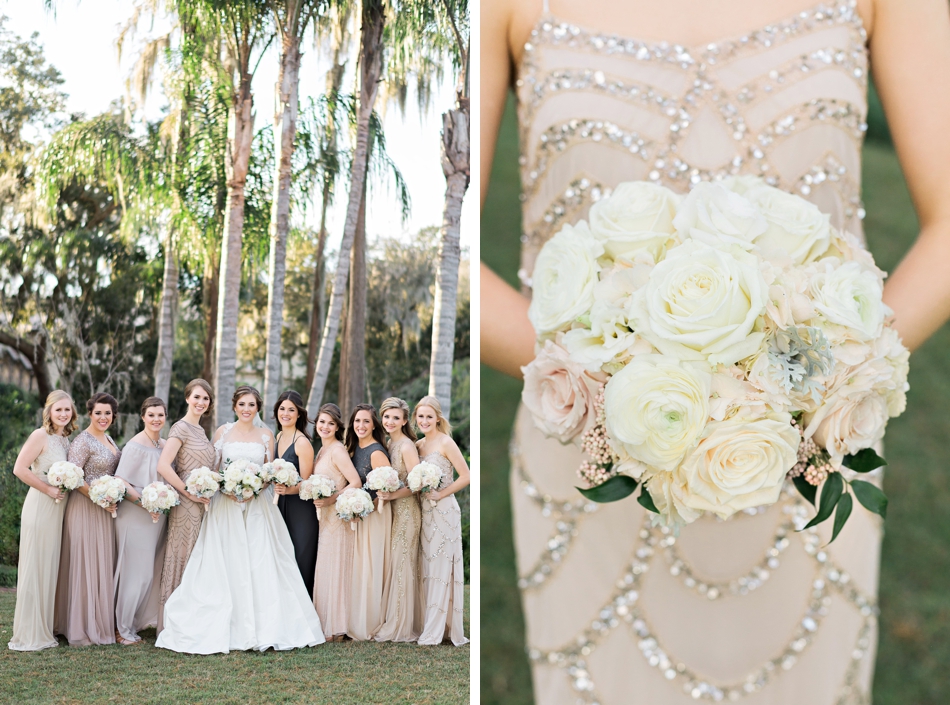 Mix match wedding dresses and white bouquet
