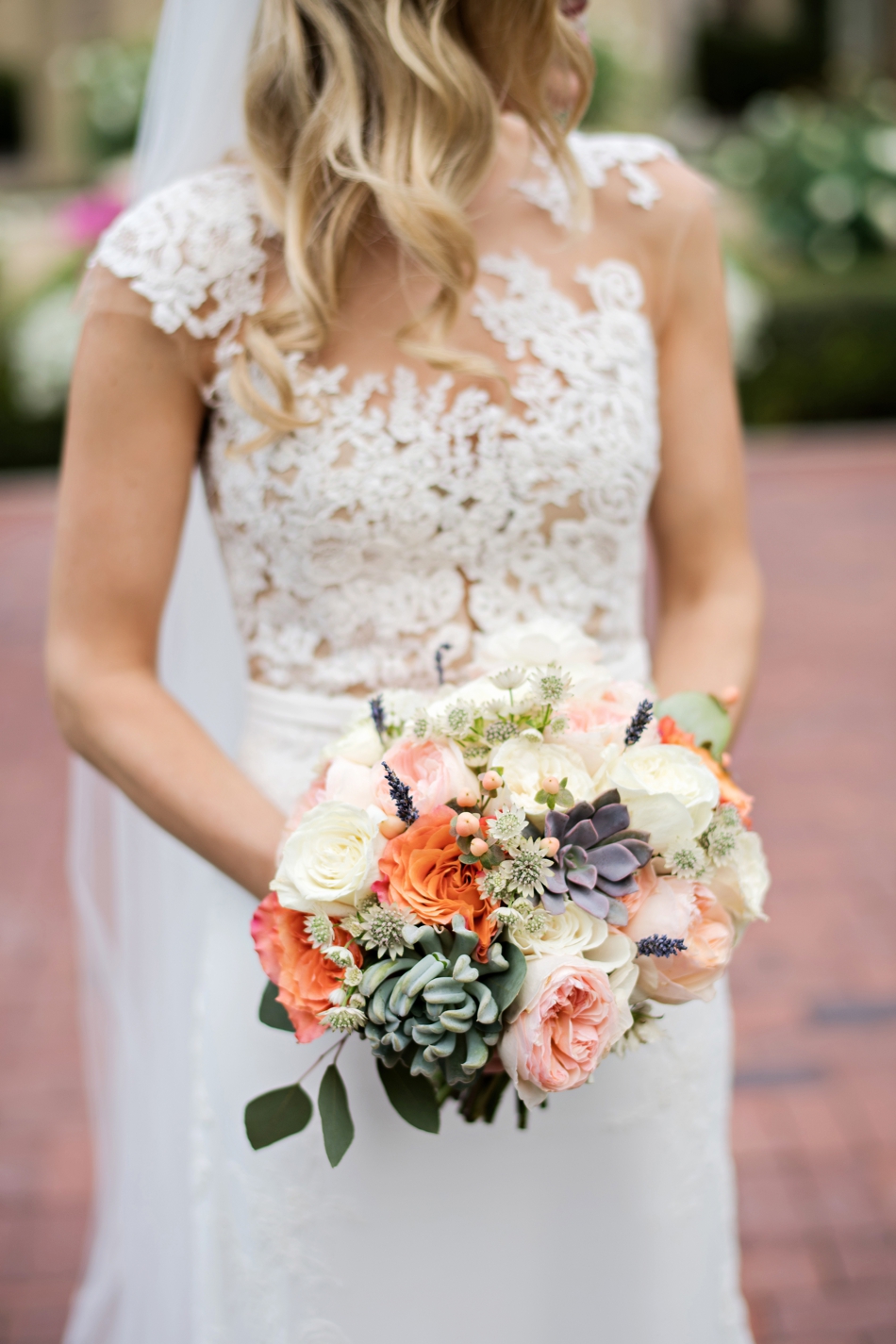 pronovias wedding gown and bouquet