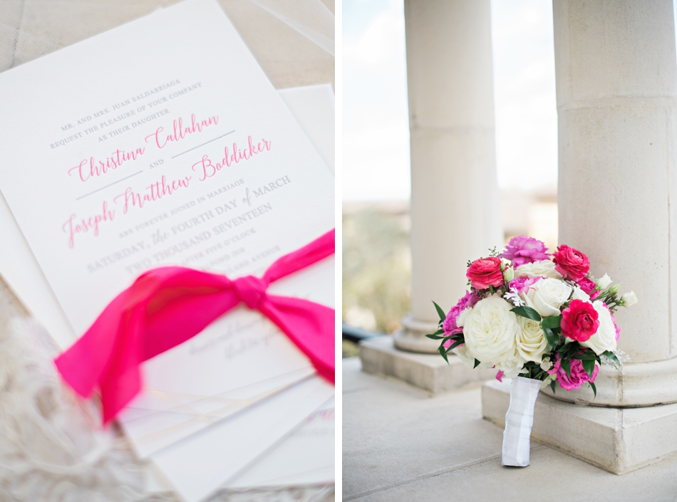 pink and white wedding stationery