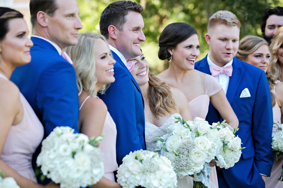 Bridal party in blue and blush 