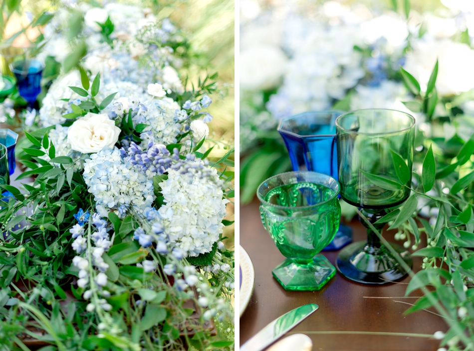 vintage glassware blue and green