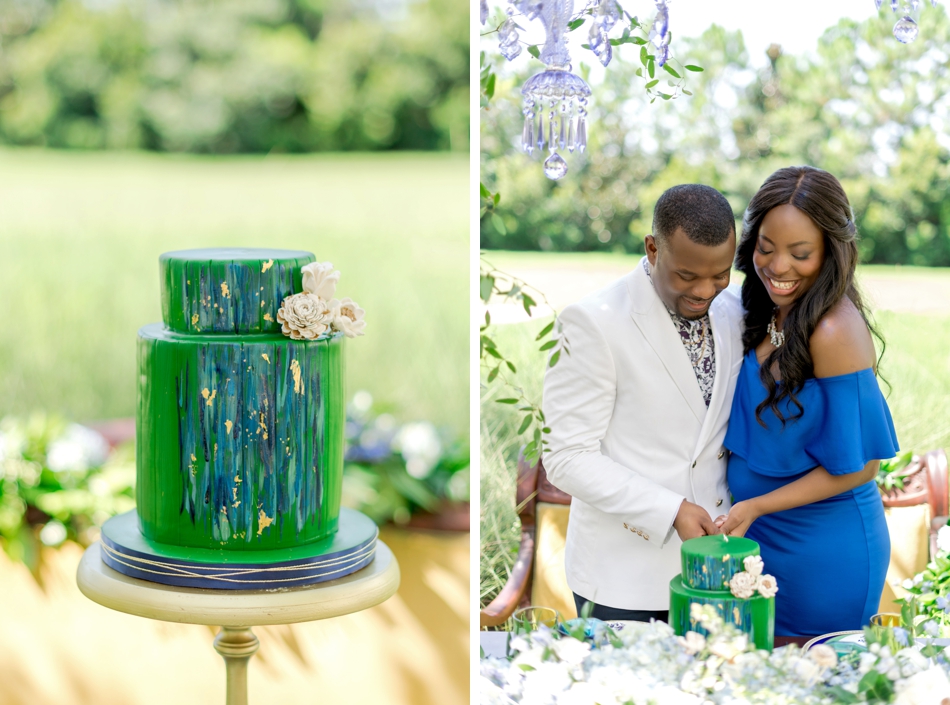 green and blue wedding cake