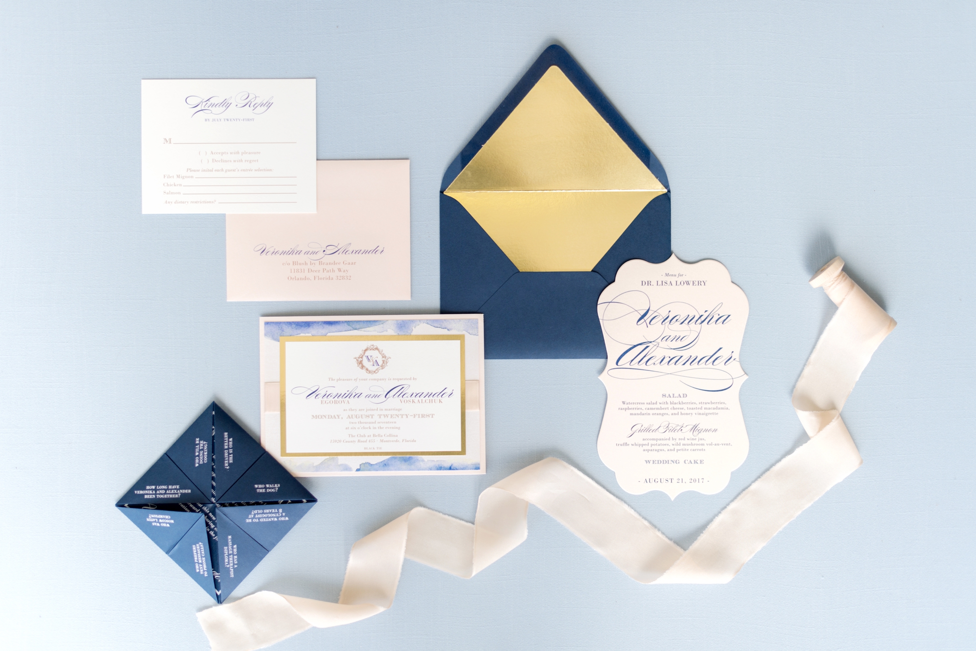 blue watercolor invitation suite