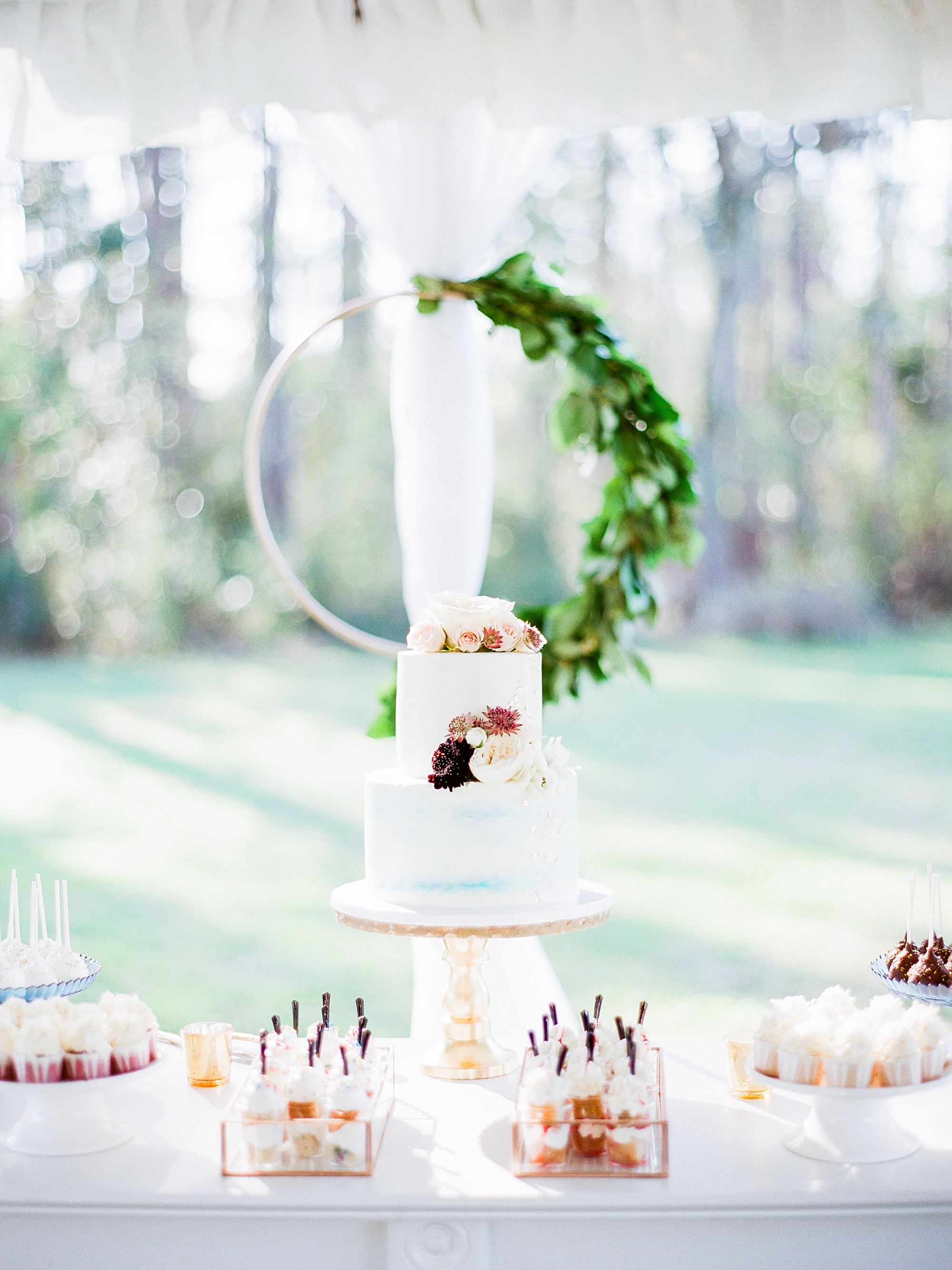 cake and dessert station at wedding