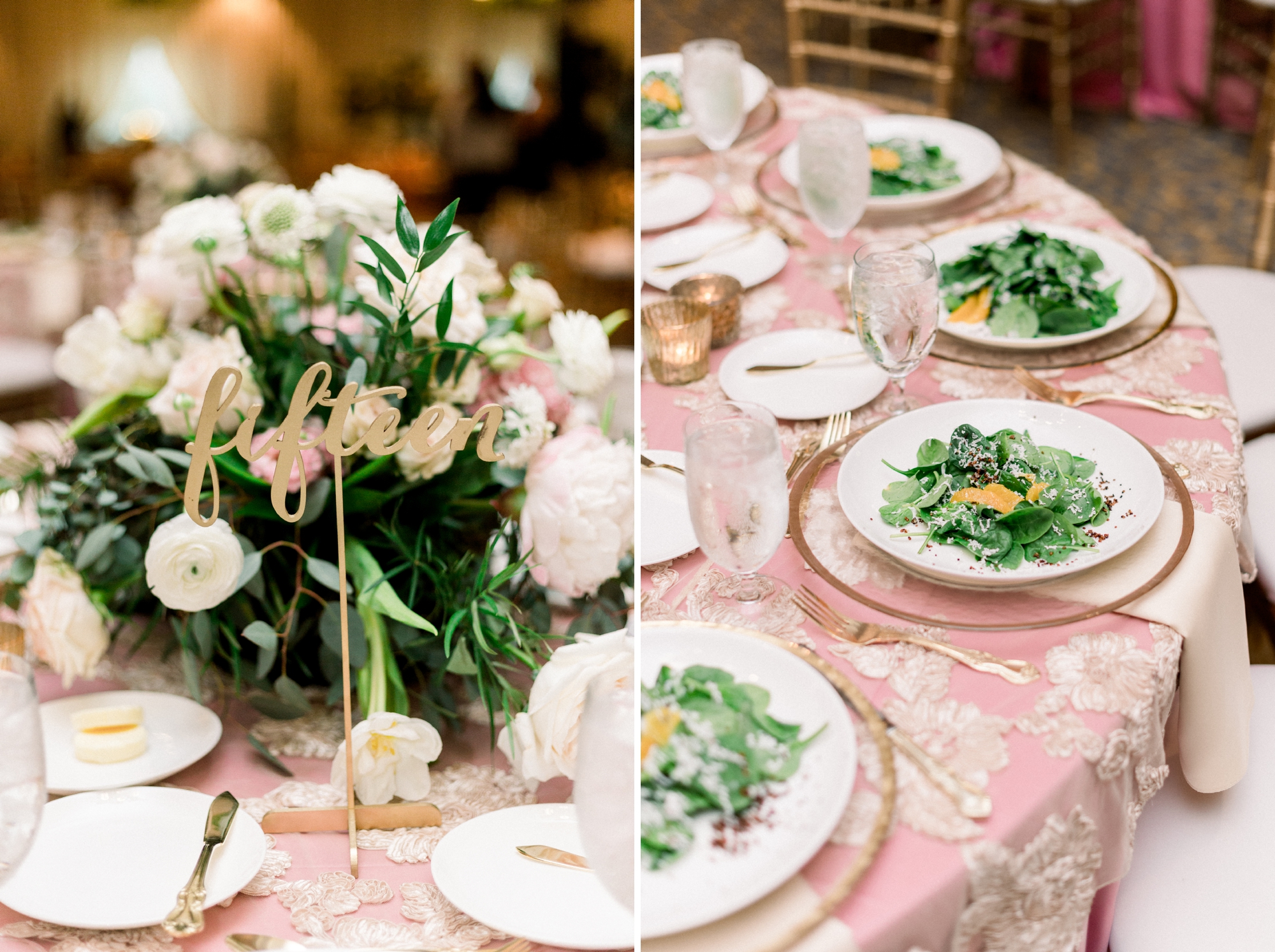 plated salad at wedding reception