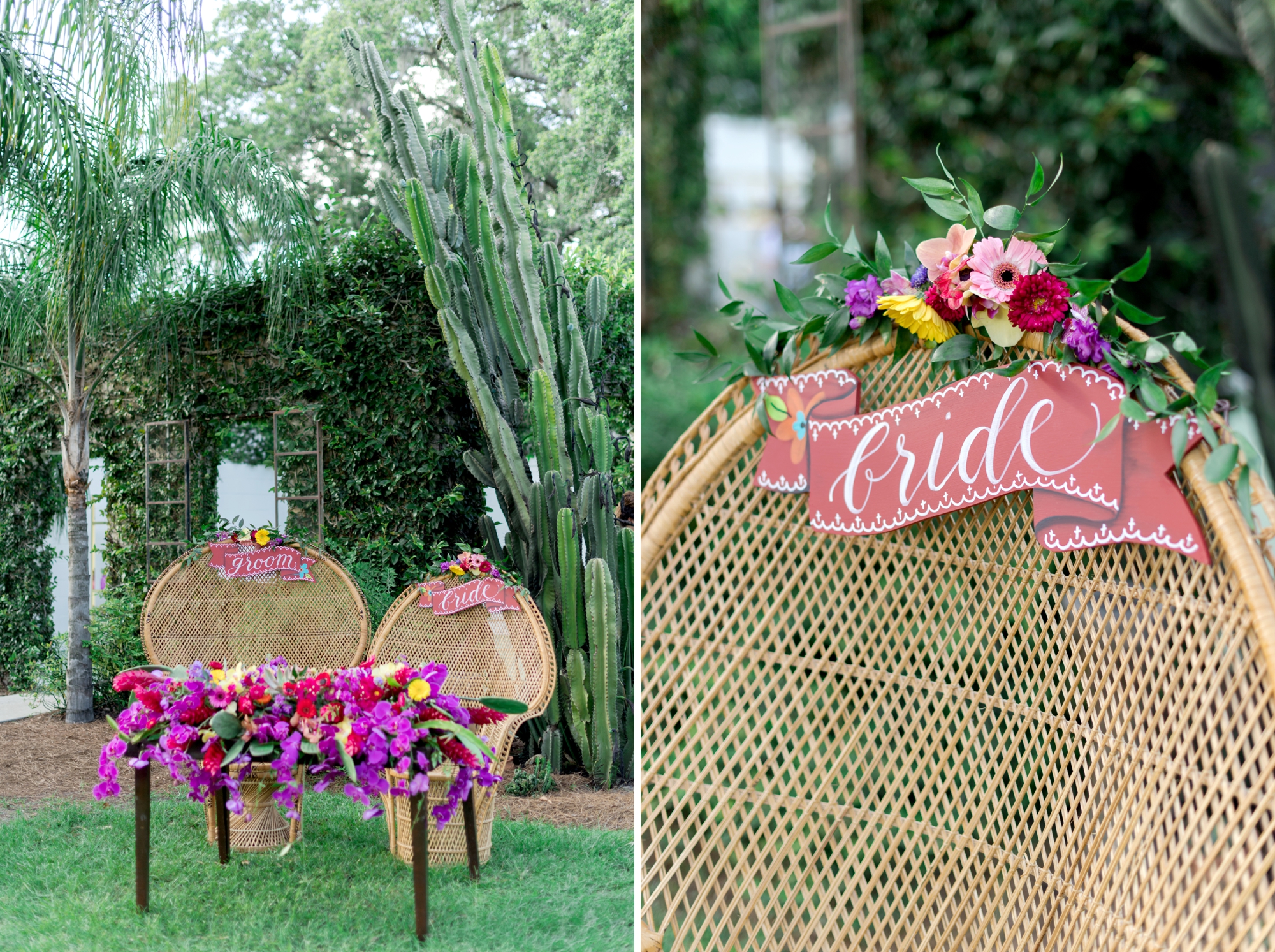 Sweetheart table with peacock chairs