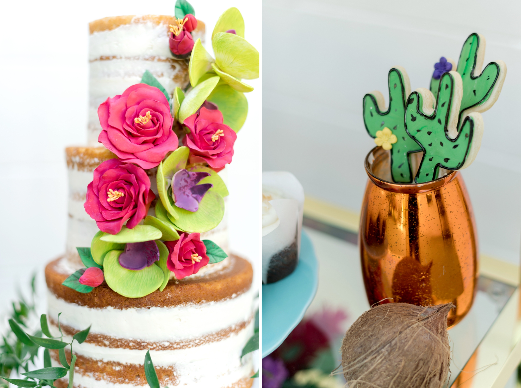 Mexican inspired naked cake and cactus cookies