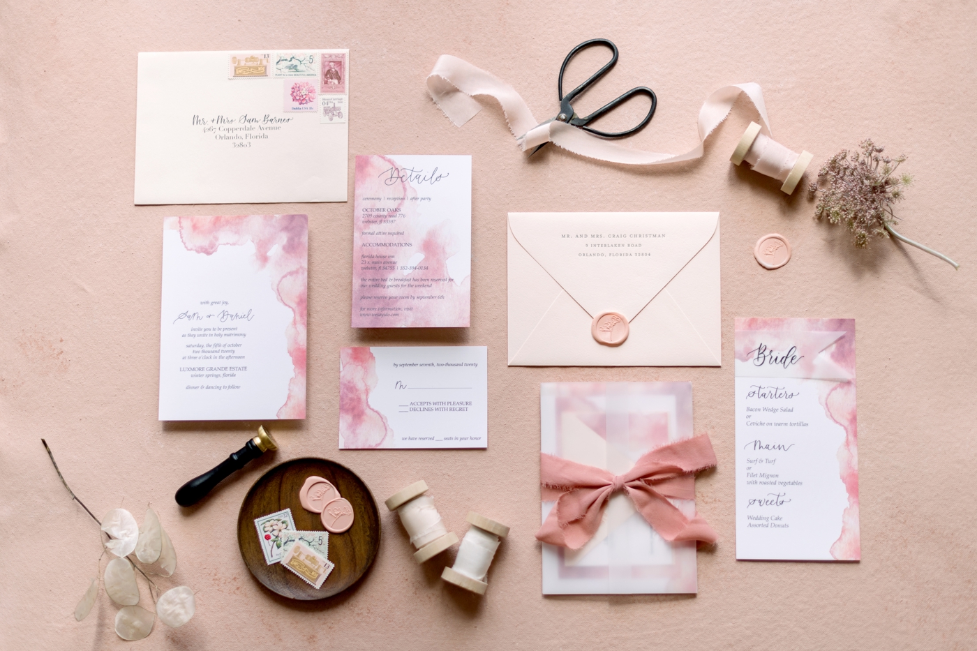 pink wedding stationery