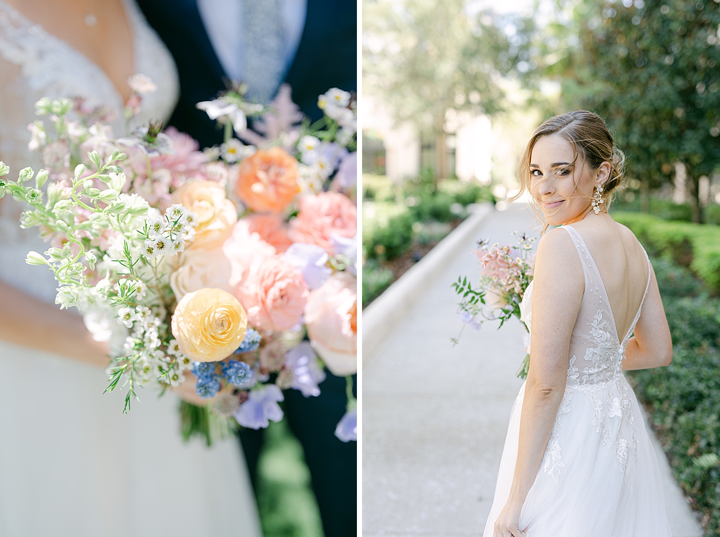 bridal photos with pastel bouquet