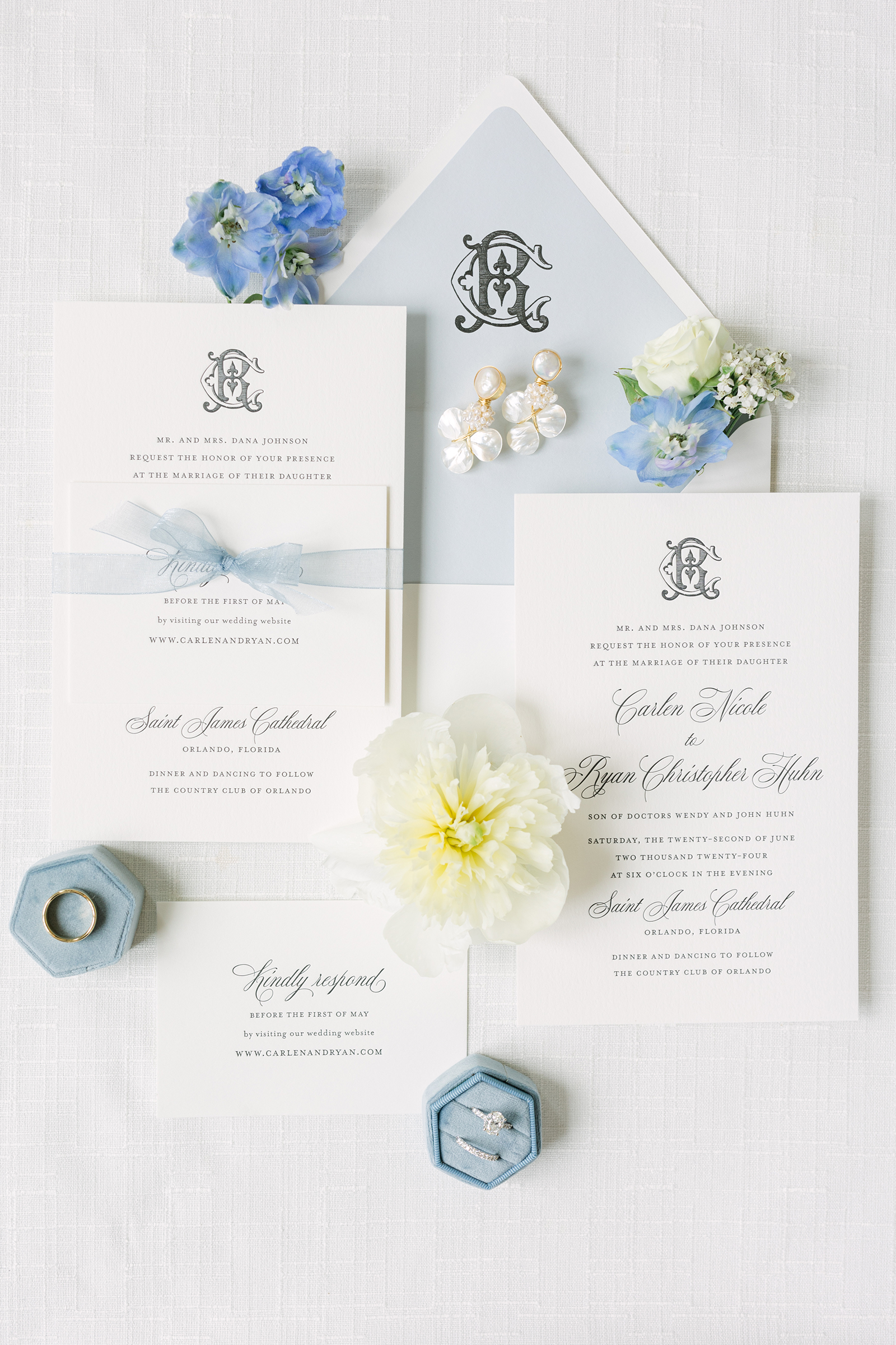 preppy monogram wedding stationery