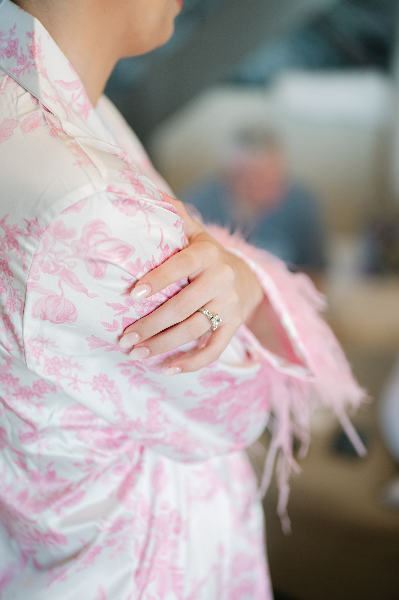 white and pink bridal robe