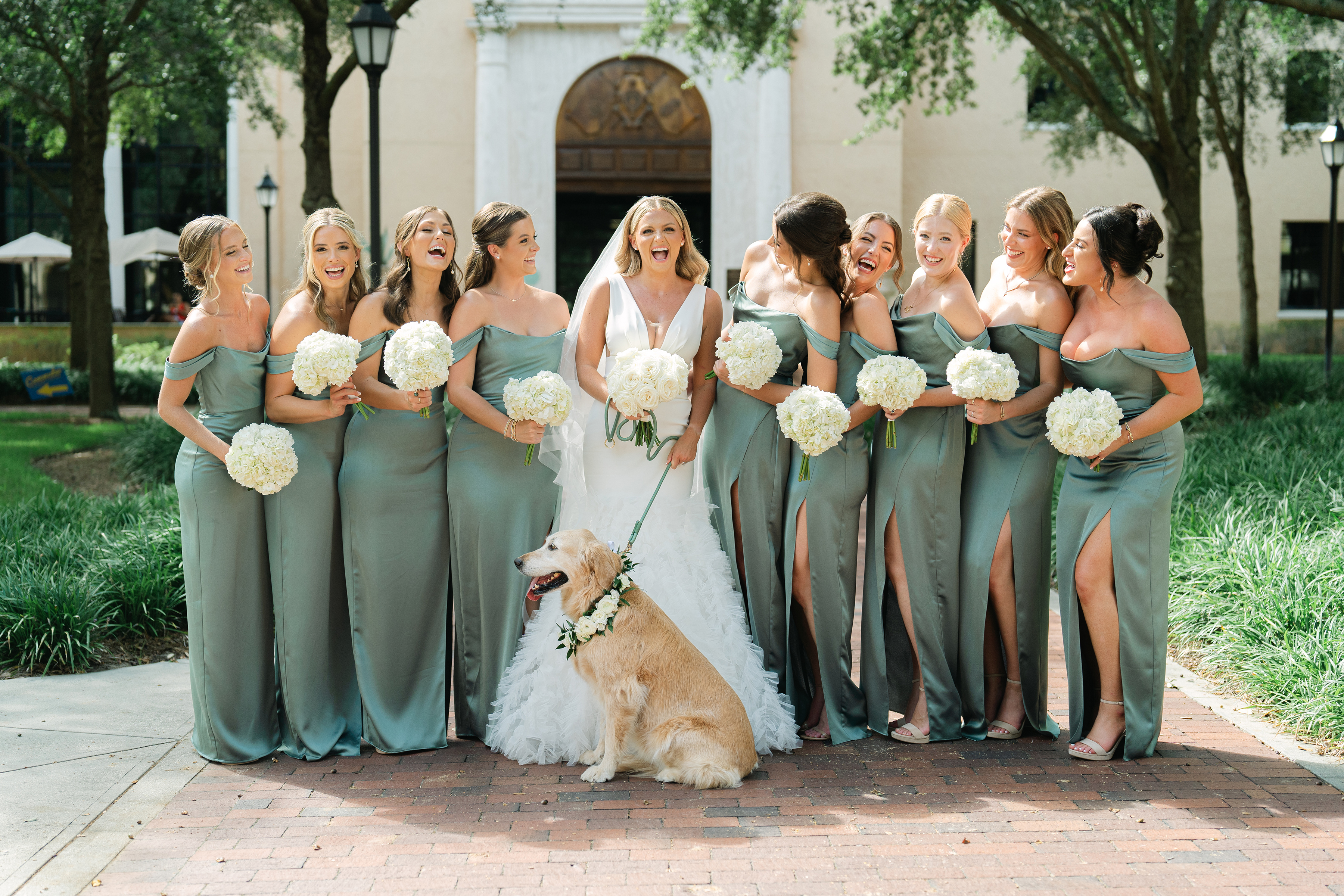 bridesmaids with dog