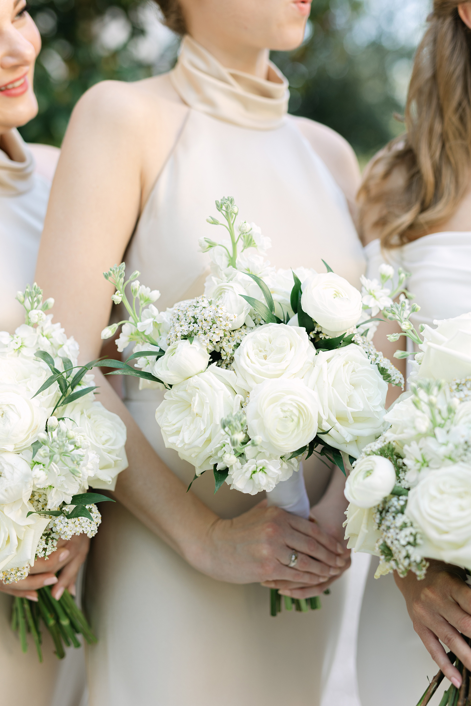white and champagne bridesmaid dress
