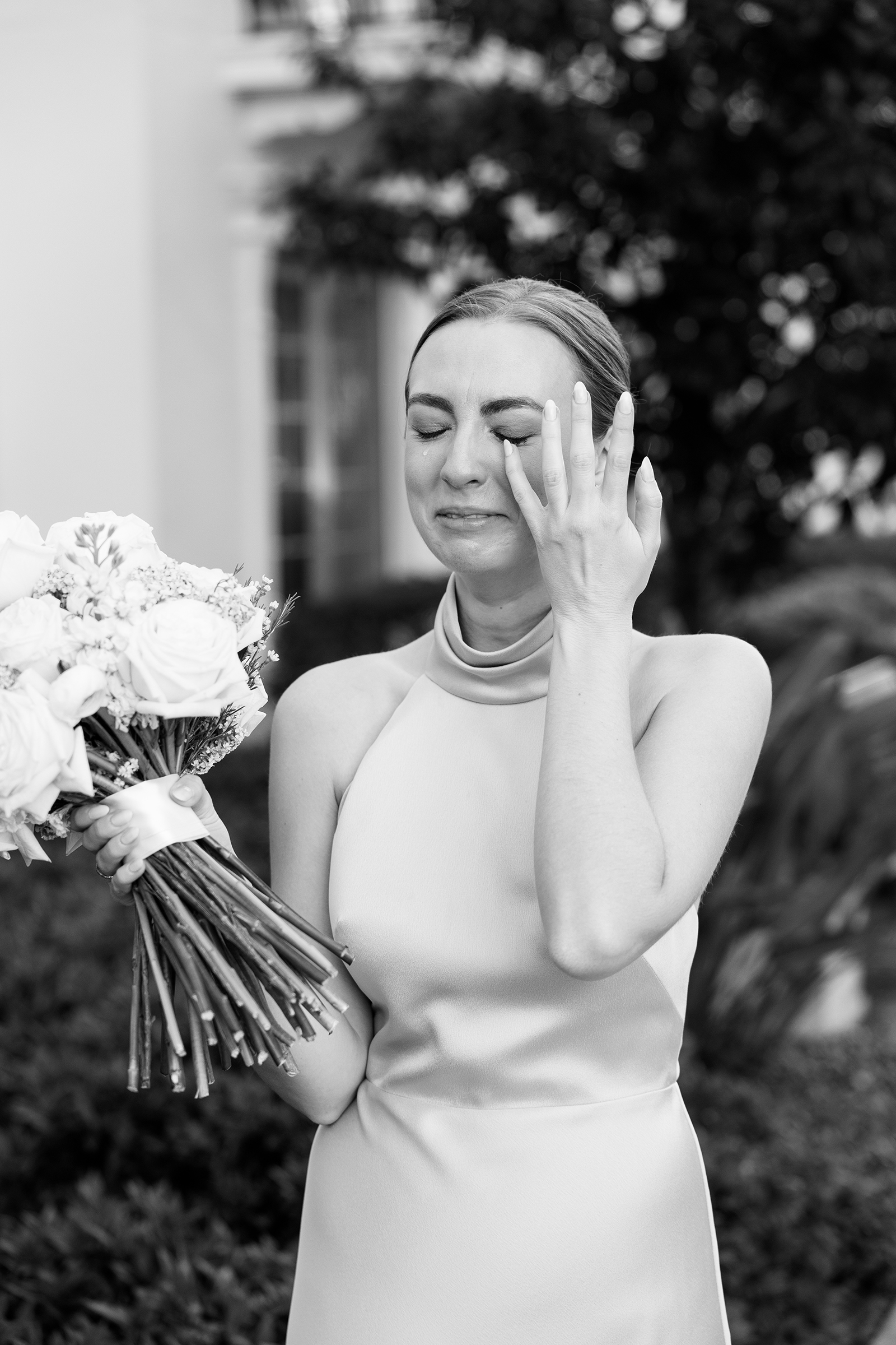 black and white picture of bridesmaid