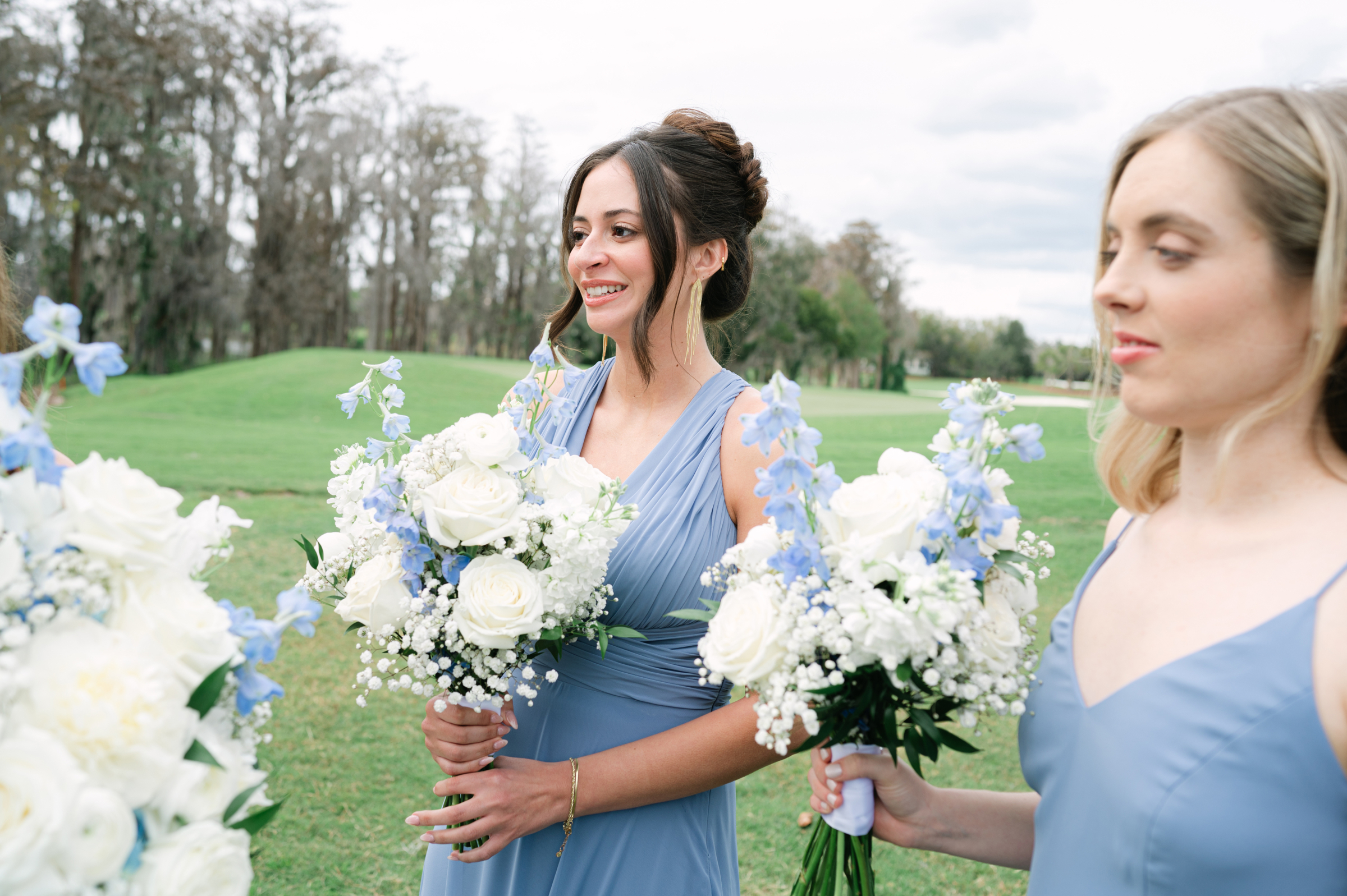 wedding party in blue and white