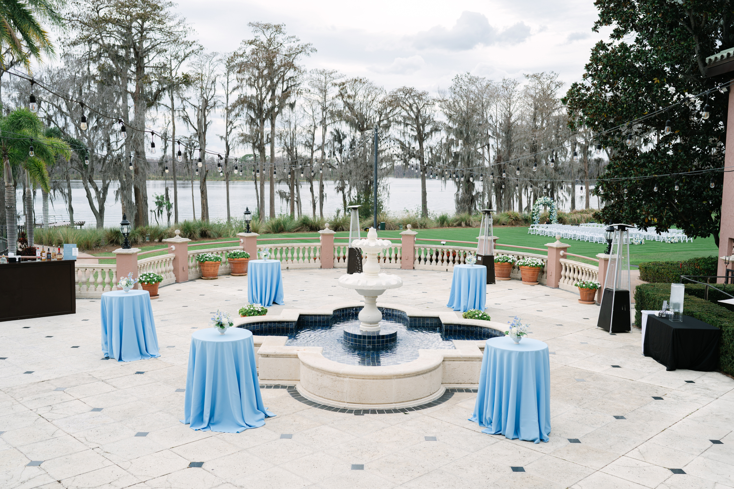 blue and white wedding venue