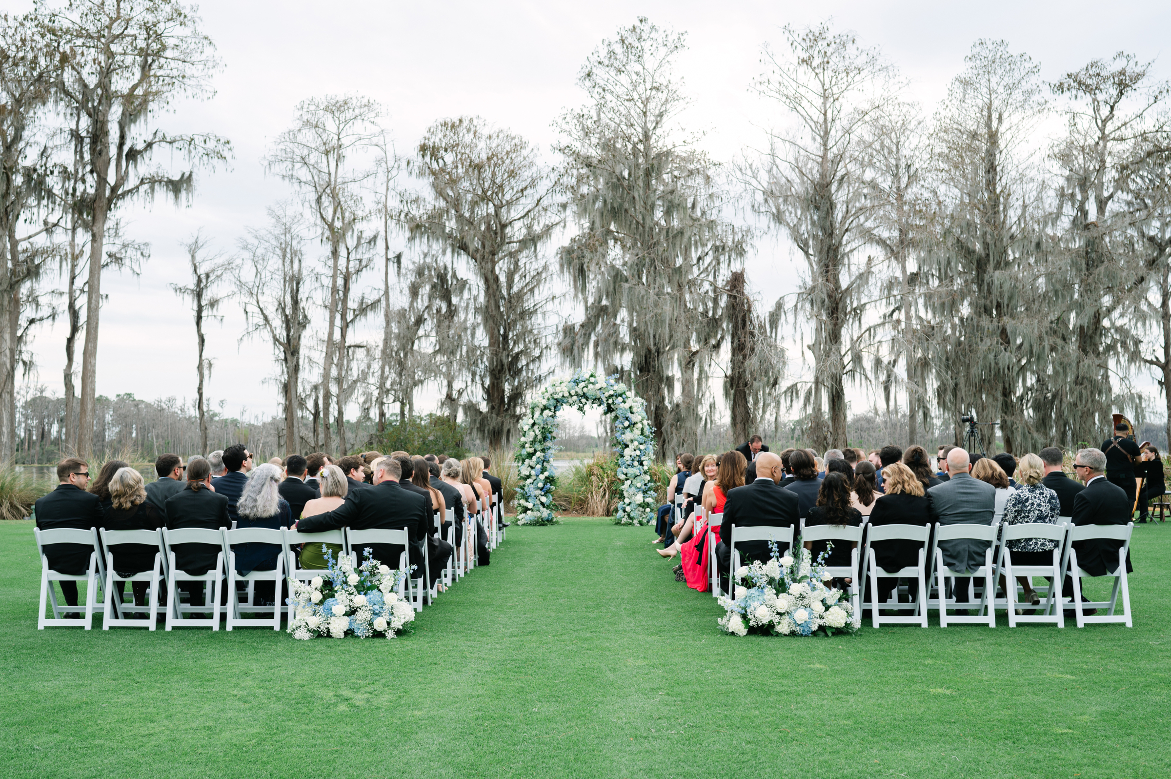 blue and white wedding venue