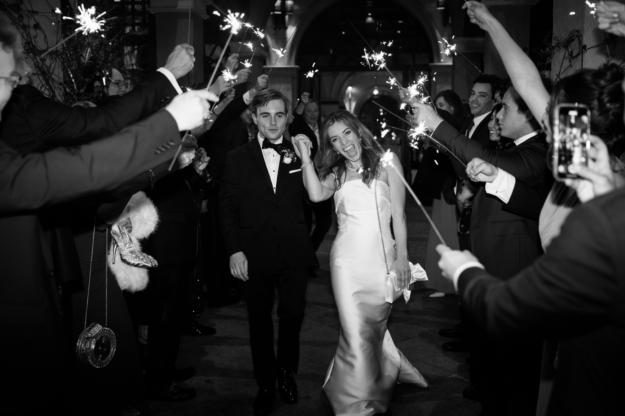 grand exit of bride and groom with sparklers 
