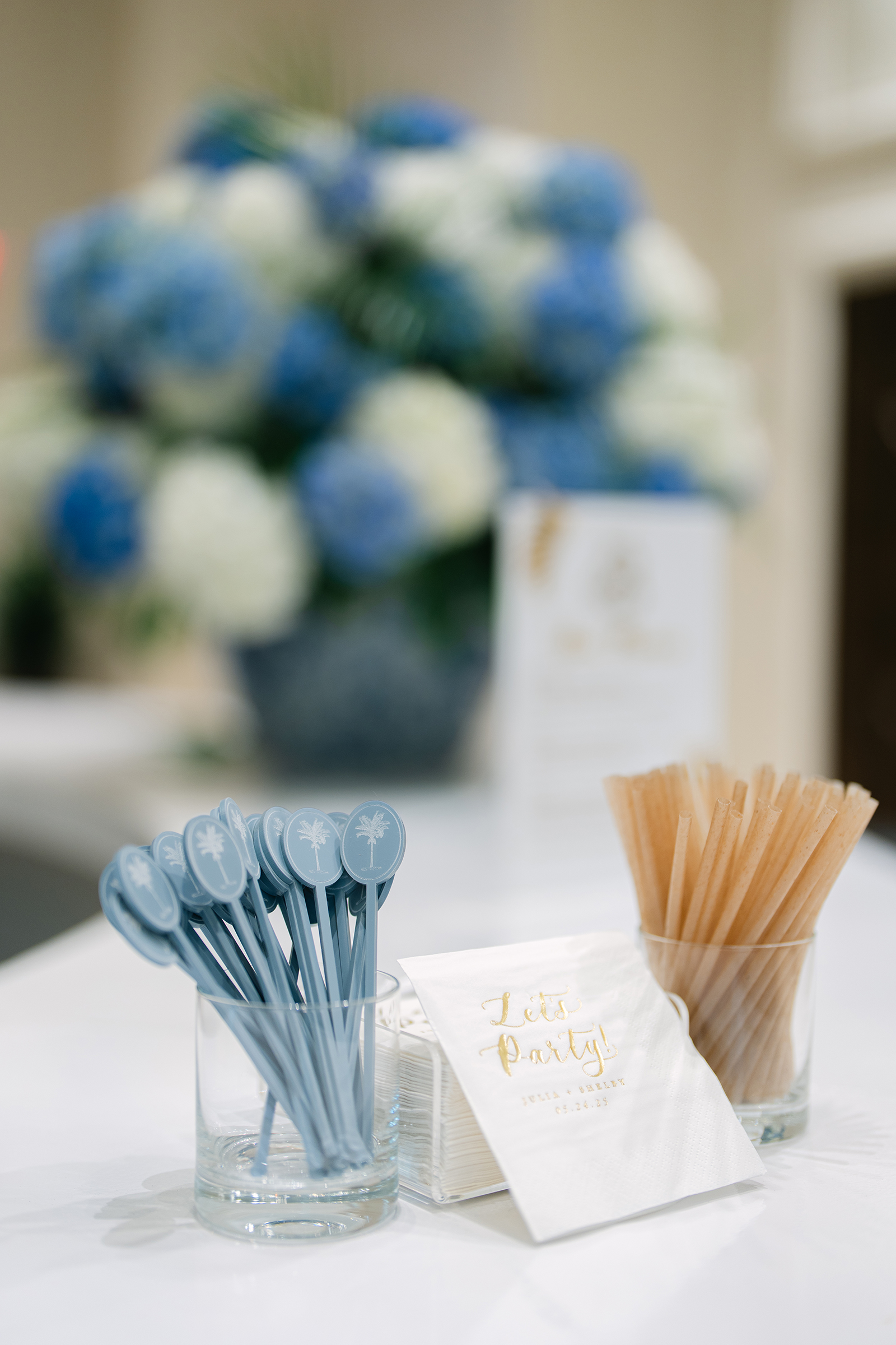 wedding ceremony details of straws and drink accessories