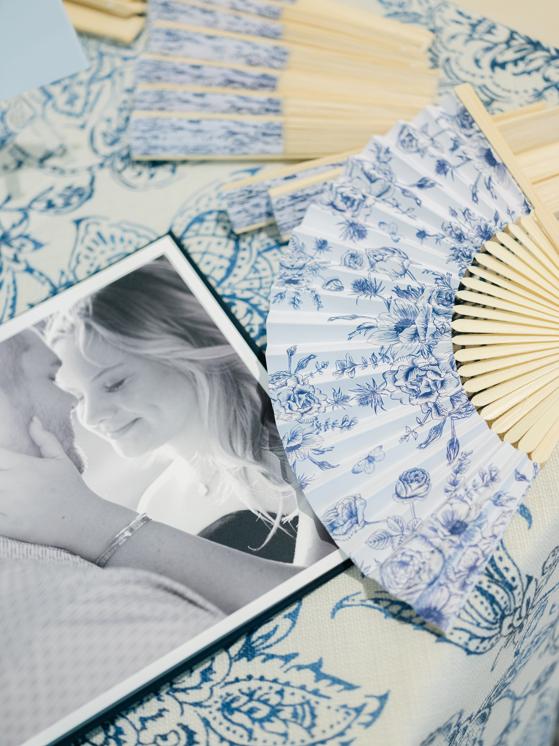 patterned blue floral fans