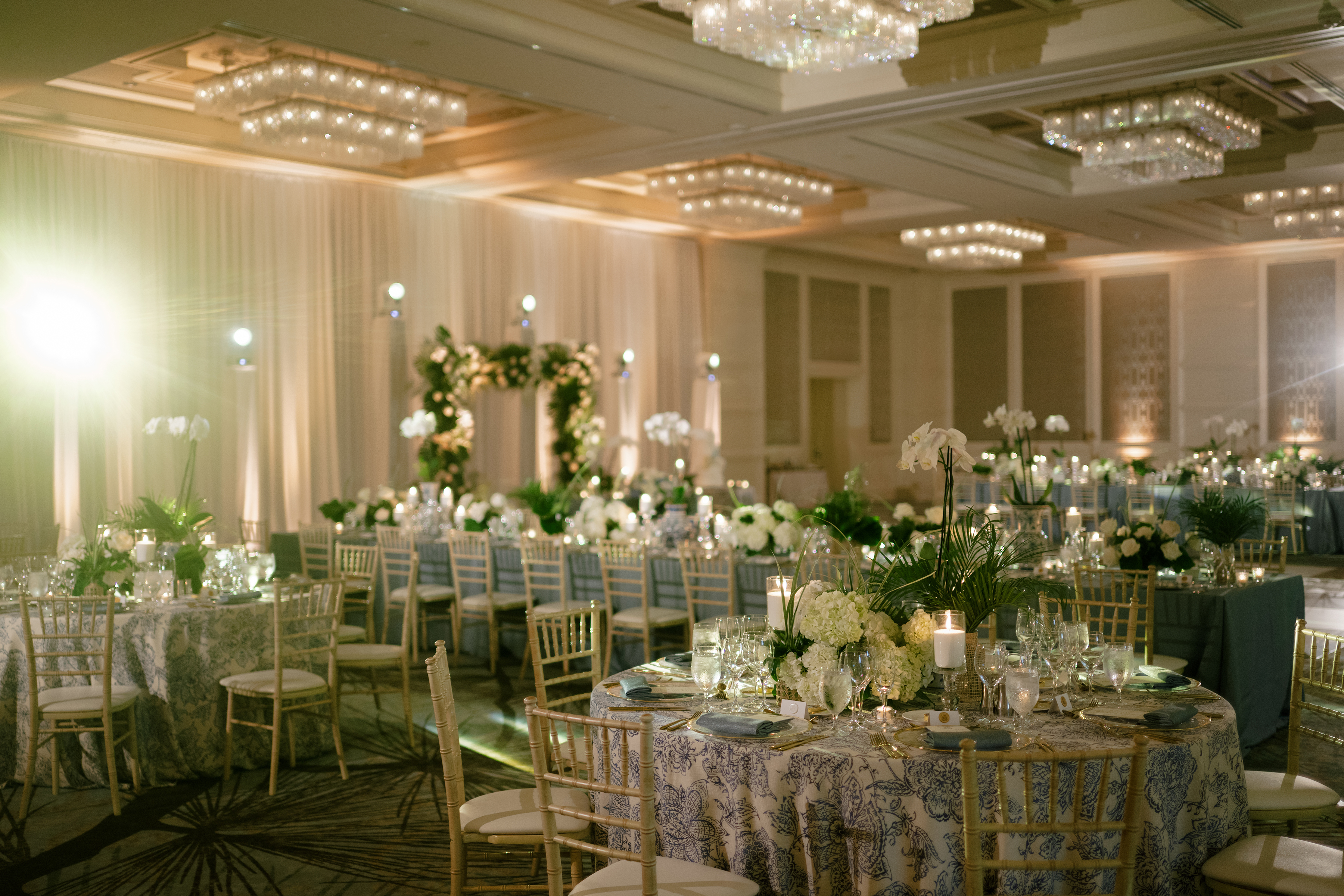 tropical and elegant tablescape details at wedding reception