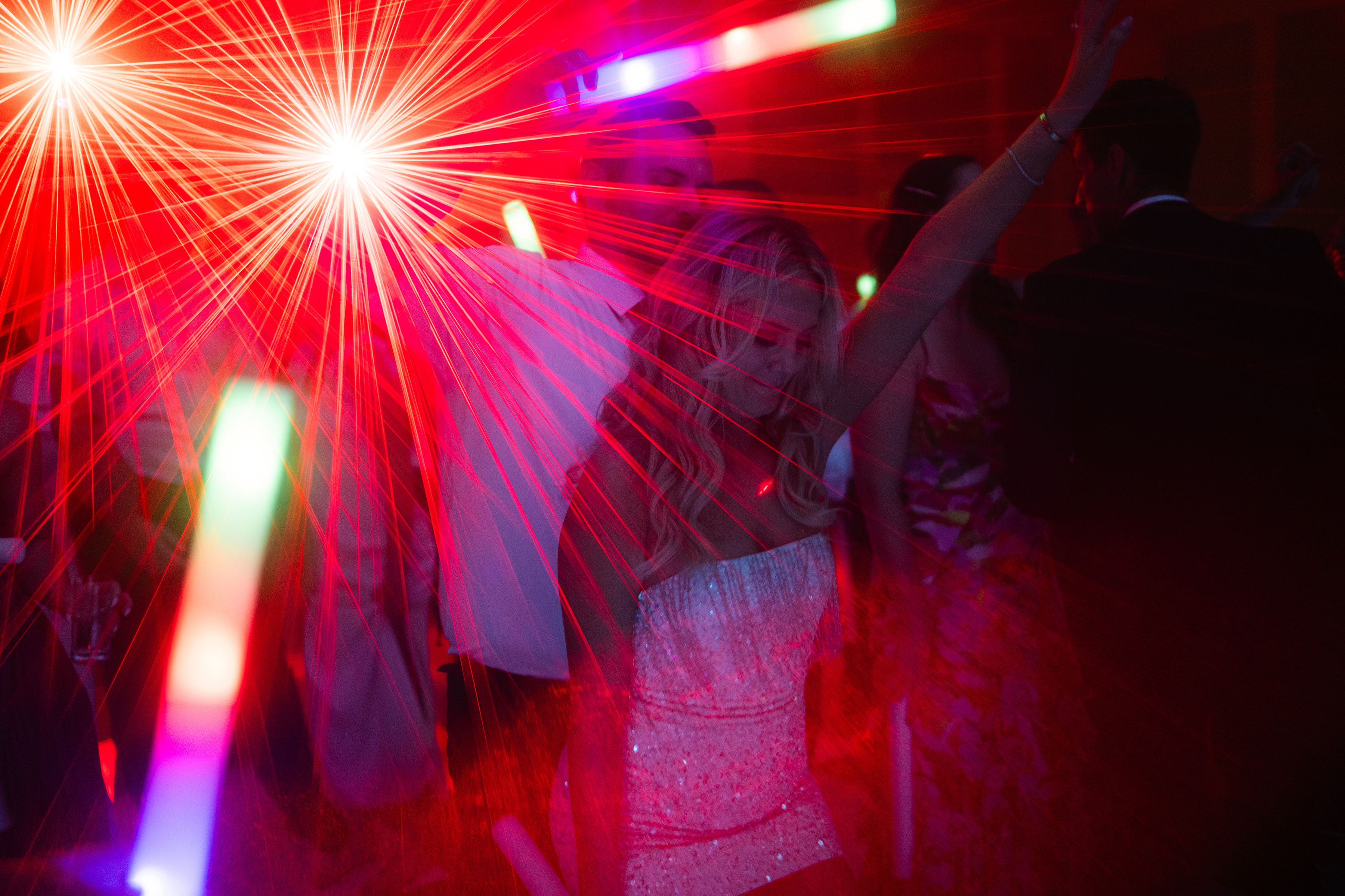 fluorescent lights during wedding reception