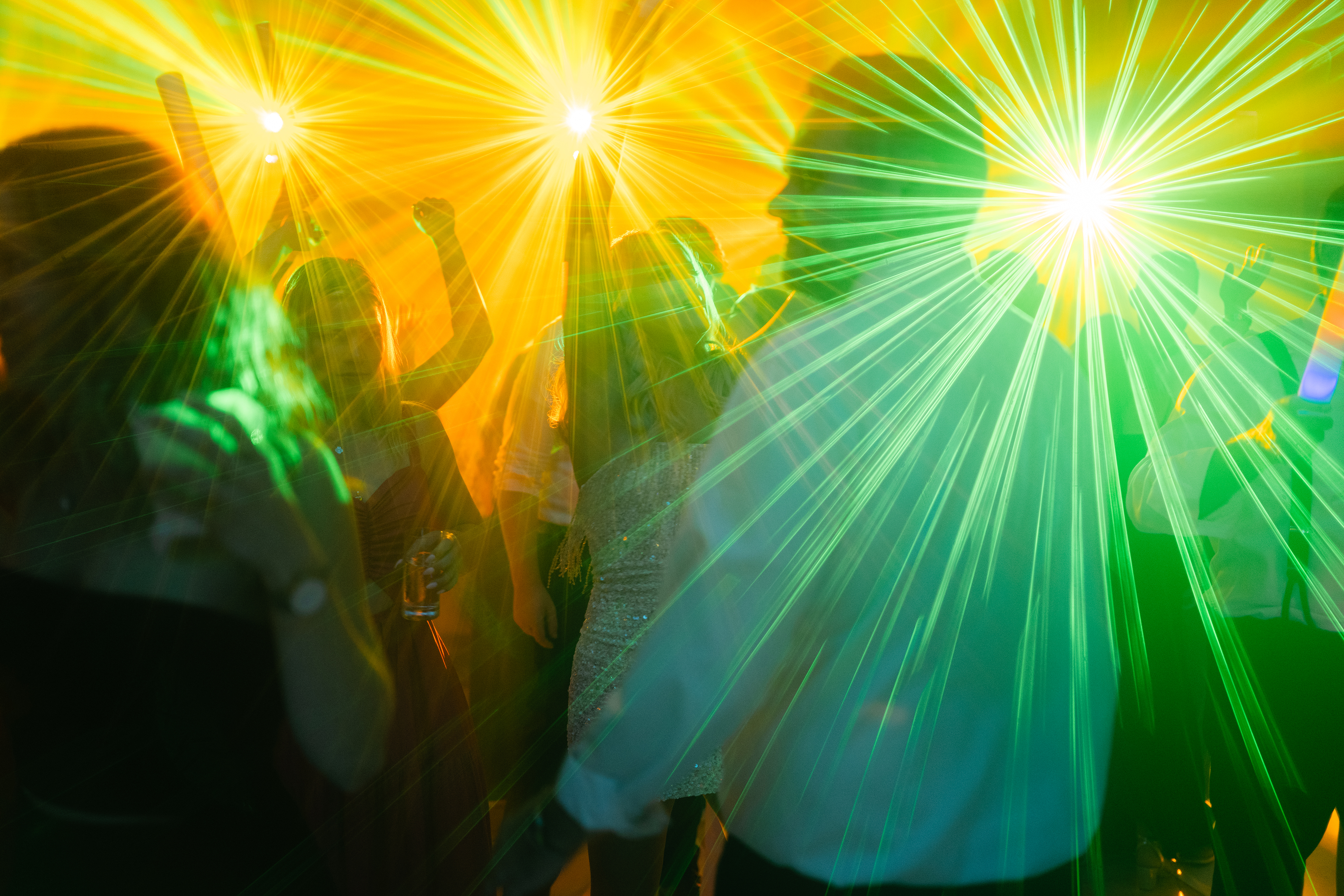fluorescent lights during wedding reception