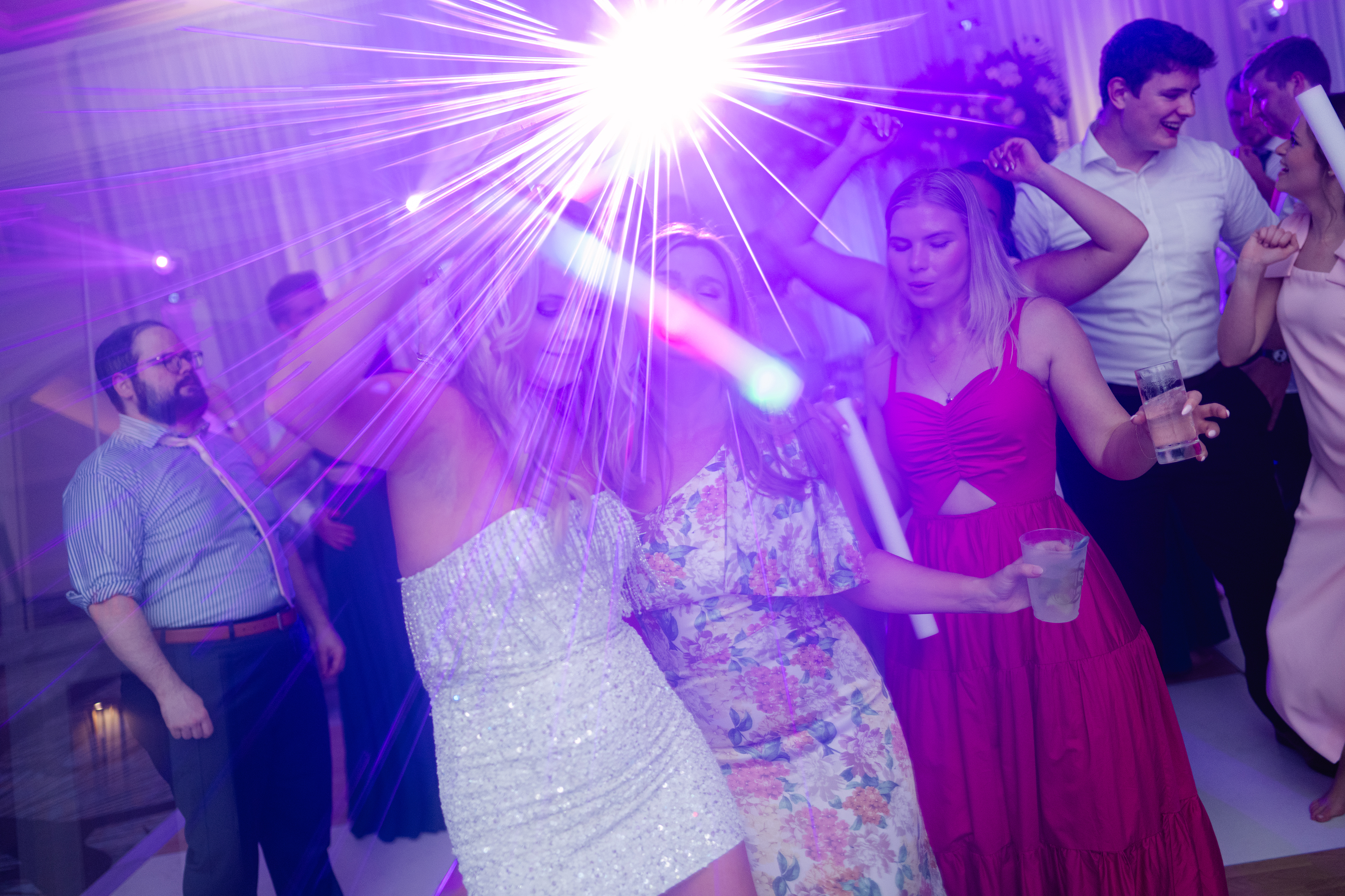 fluorescent lights during wedding reception