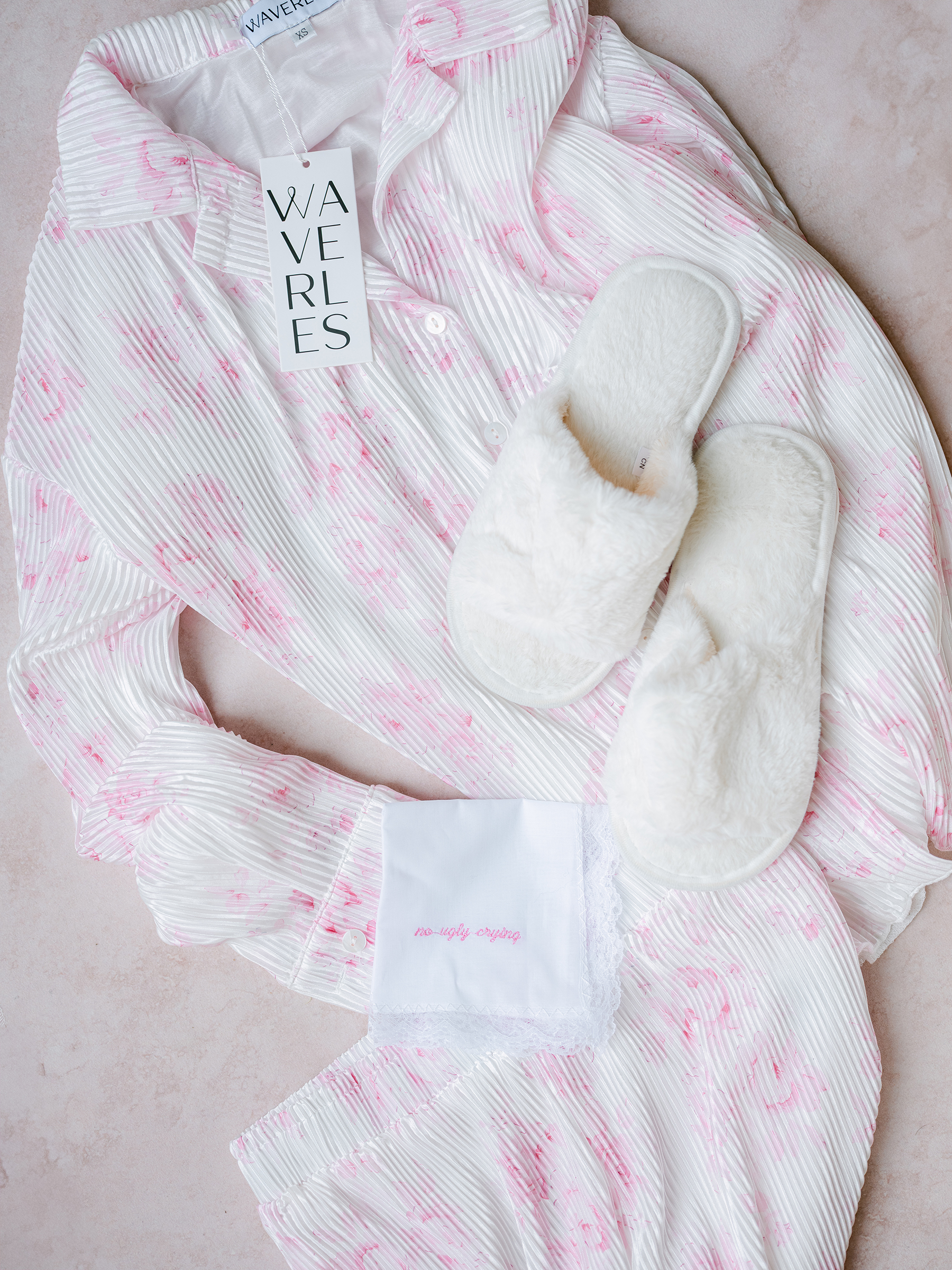 pink and white robe with white slippers