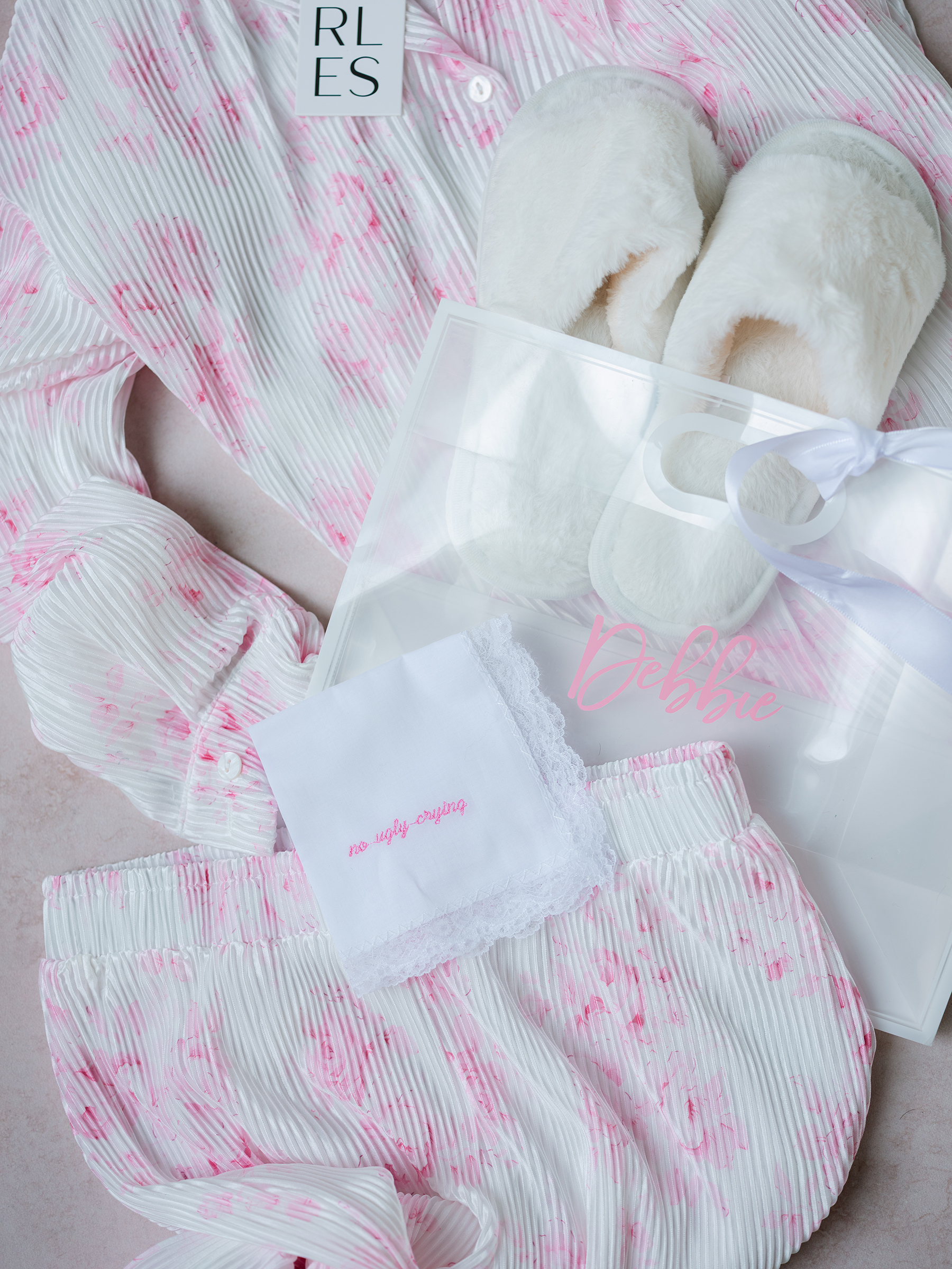 pink and white robe with white slippers