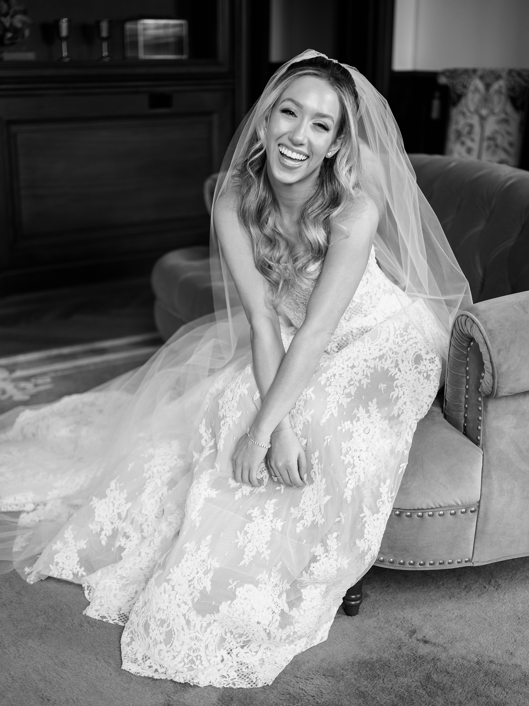 black-and-white portrait of bride 