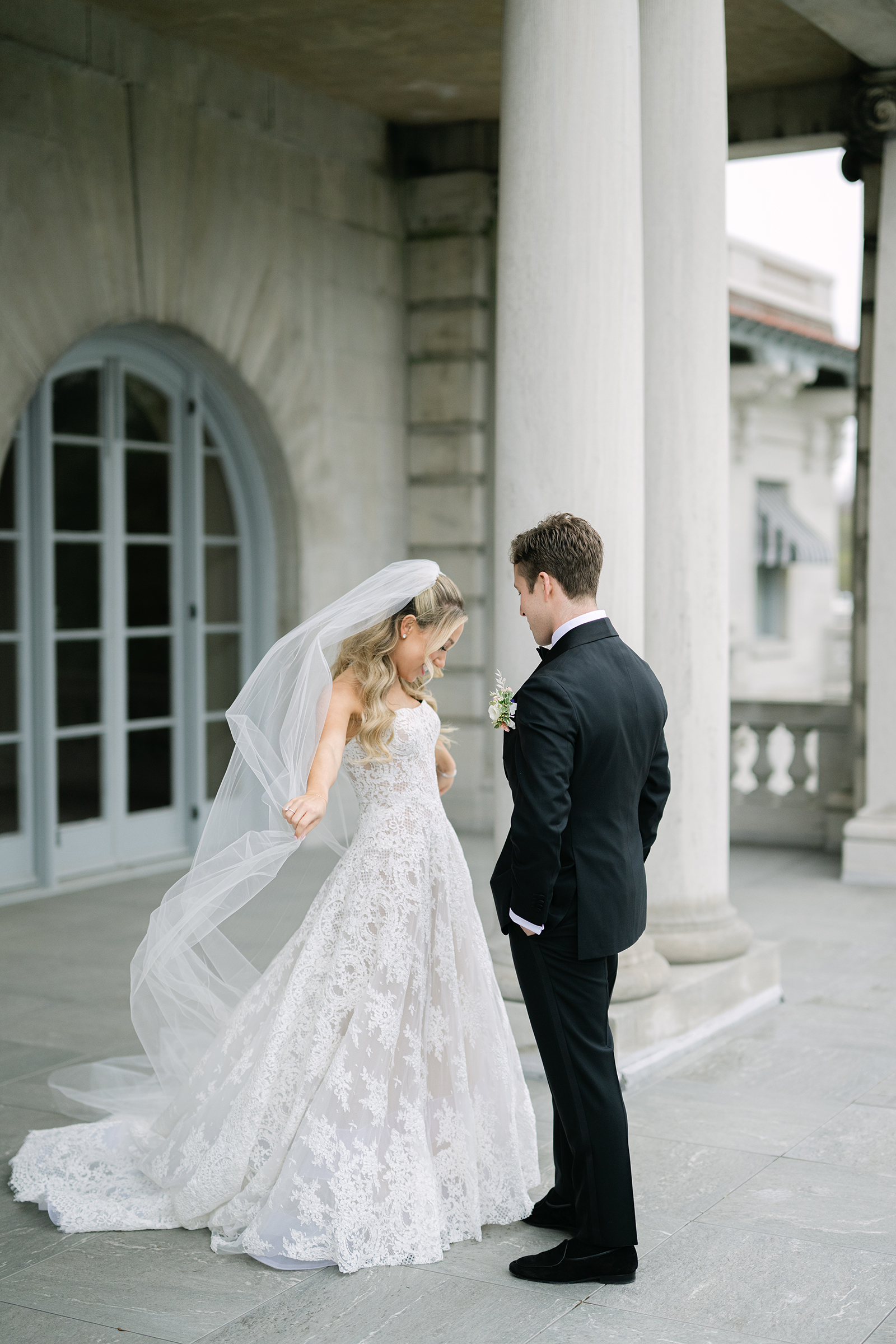 bride and groom's first look