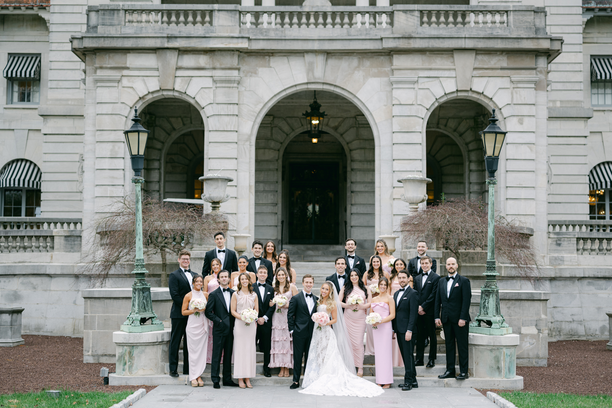 wedding party with pink color scheme