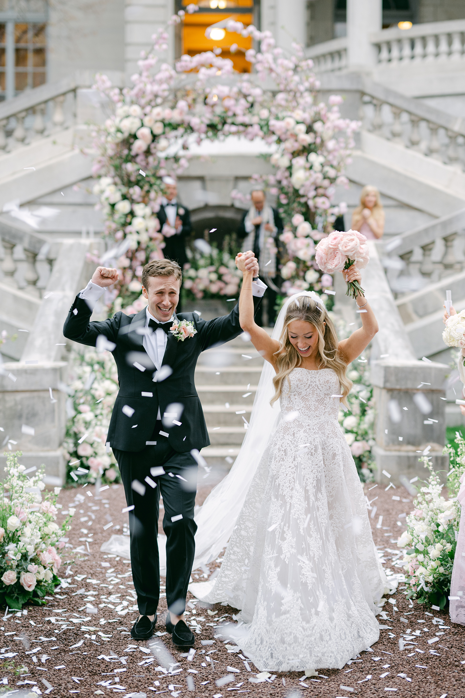 bride and groom celebrating at wedding ceremony