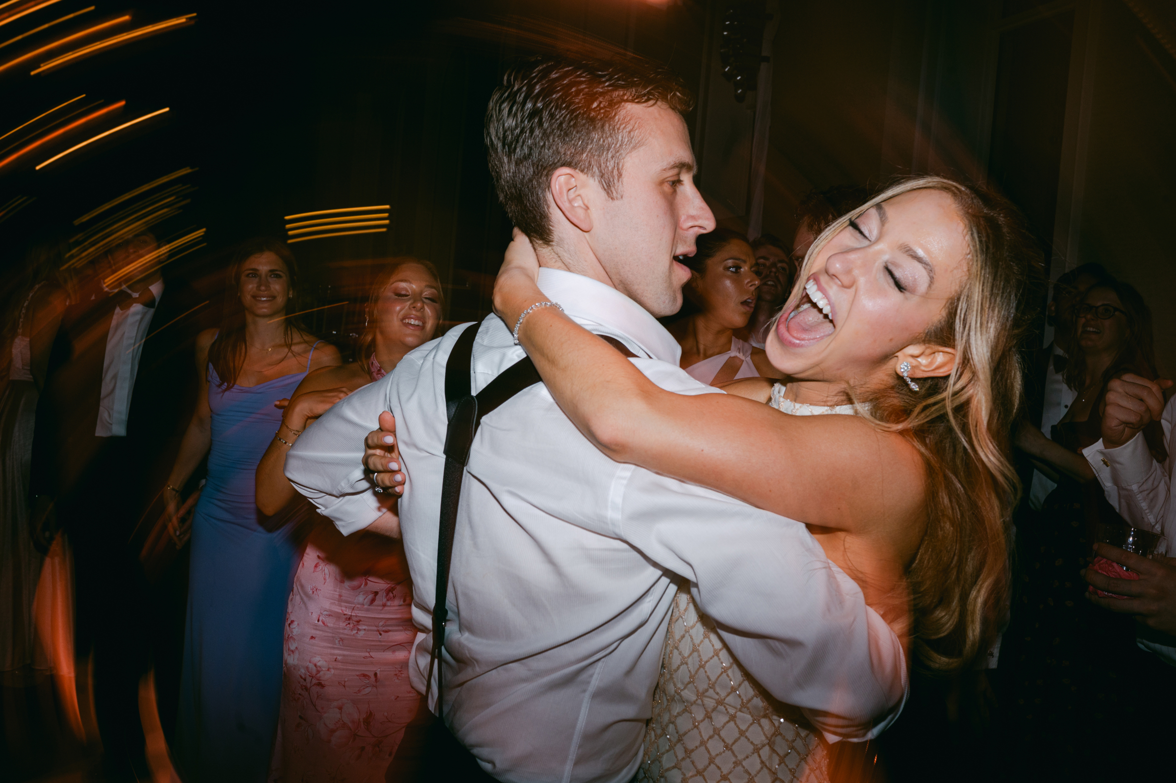 bride and guests during wedding reception