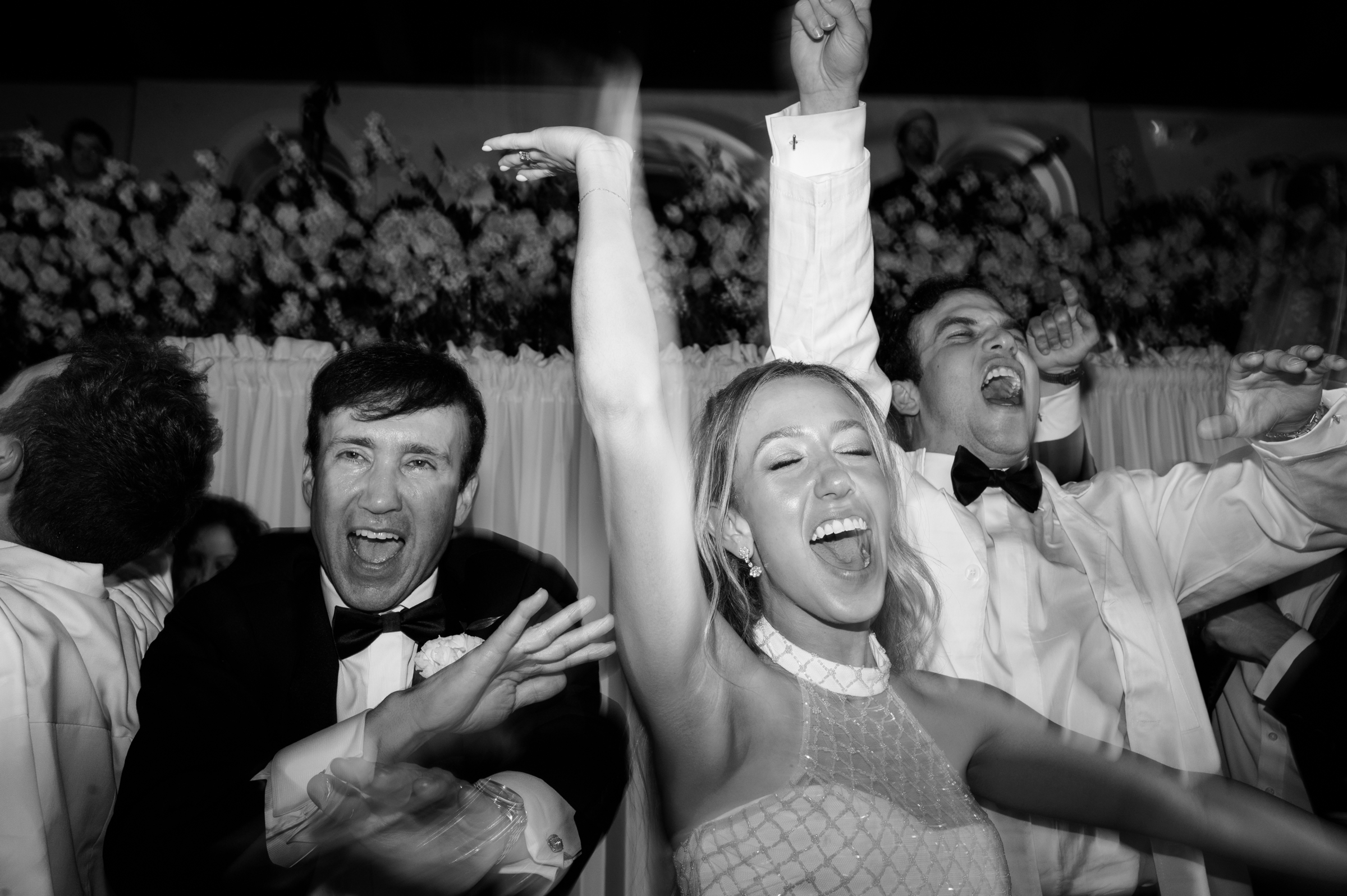 bride and guests during wedding reception