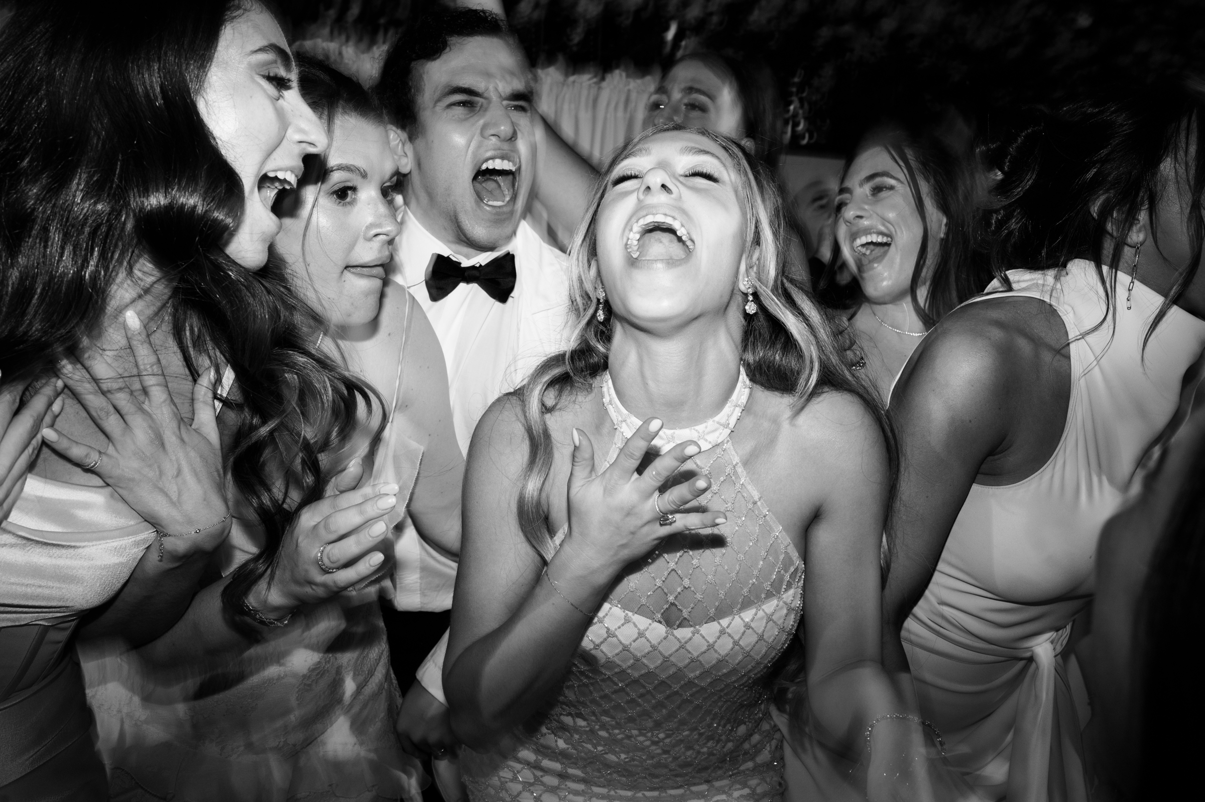 bride with wedding guests during reception