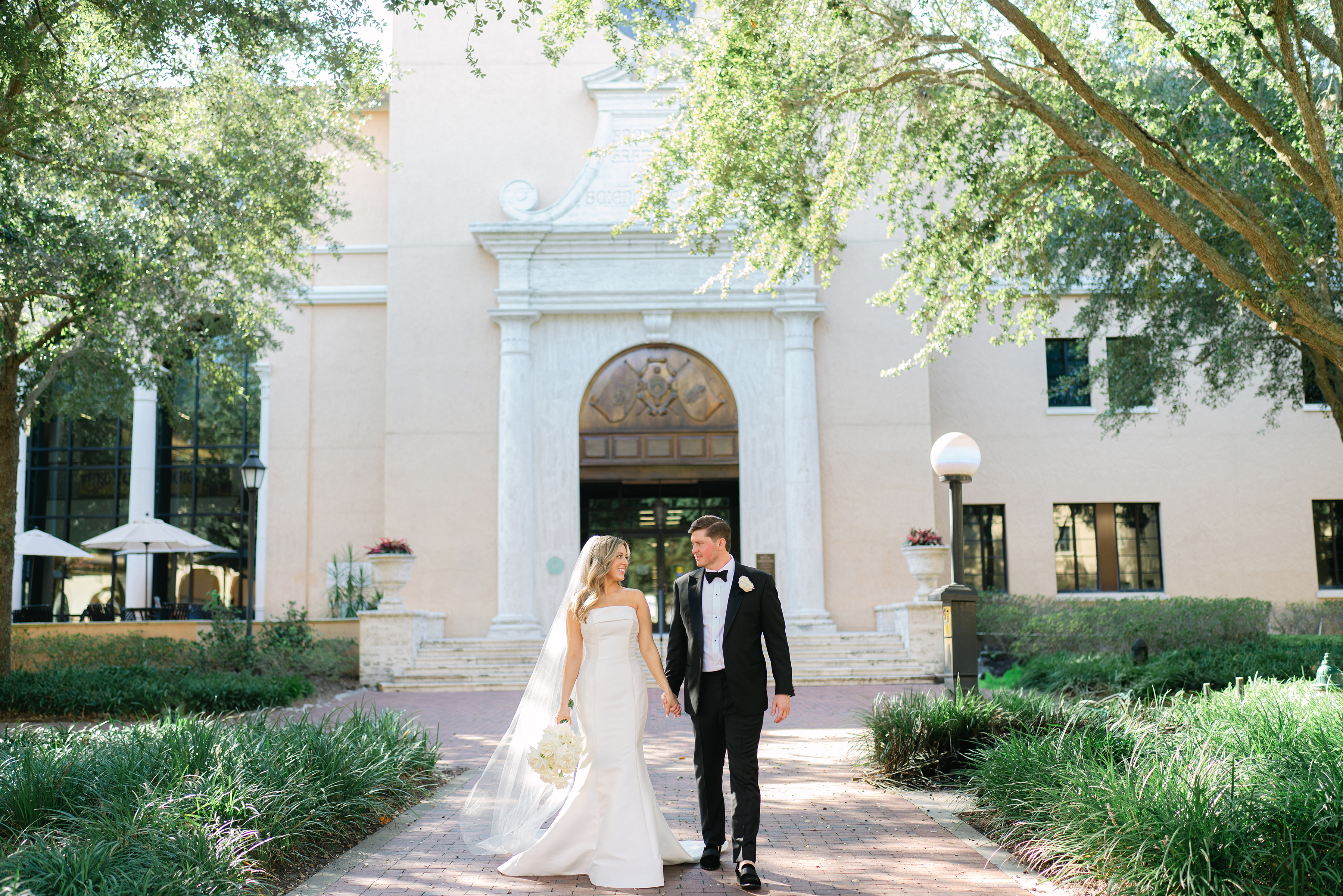 bright and outdoor bride and groom portrait