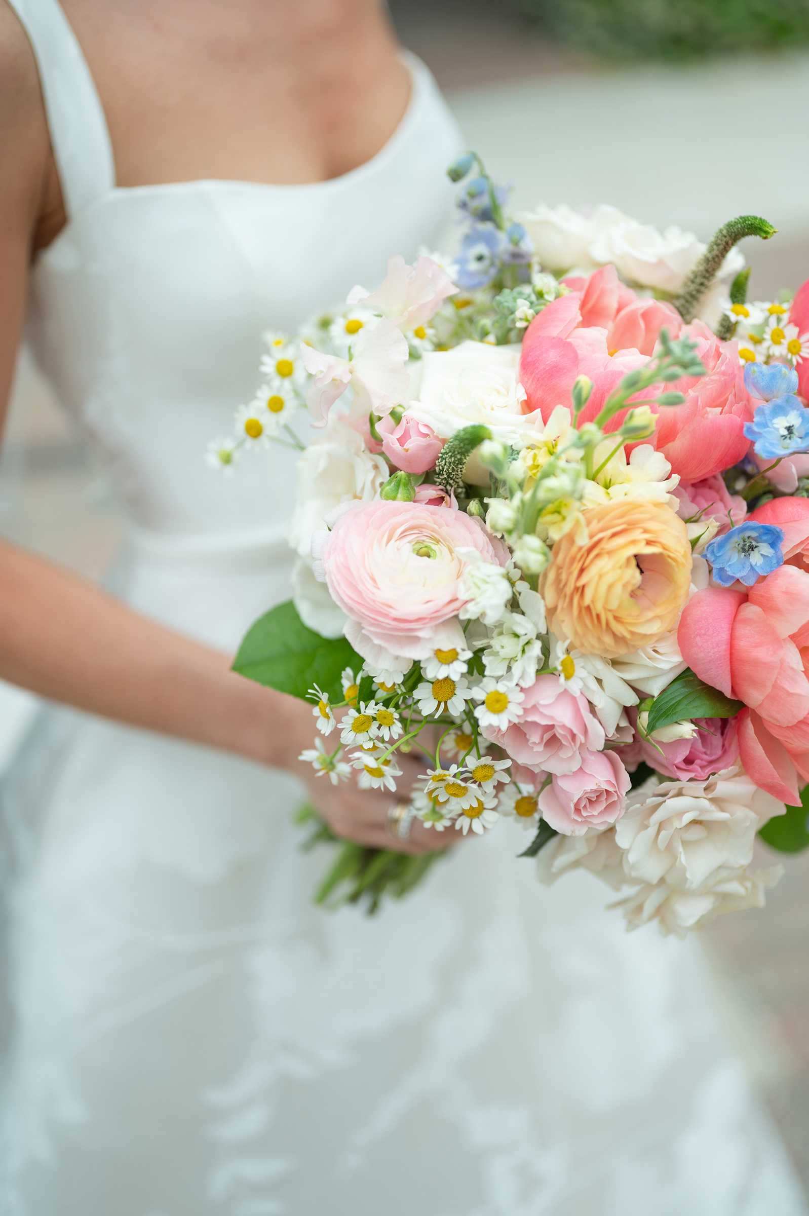 close-up of colorful wedding bouquet