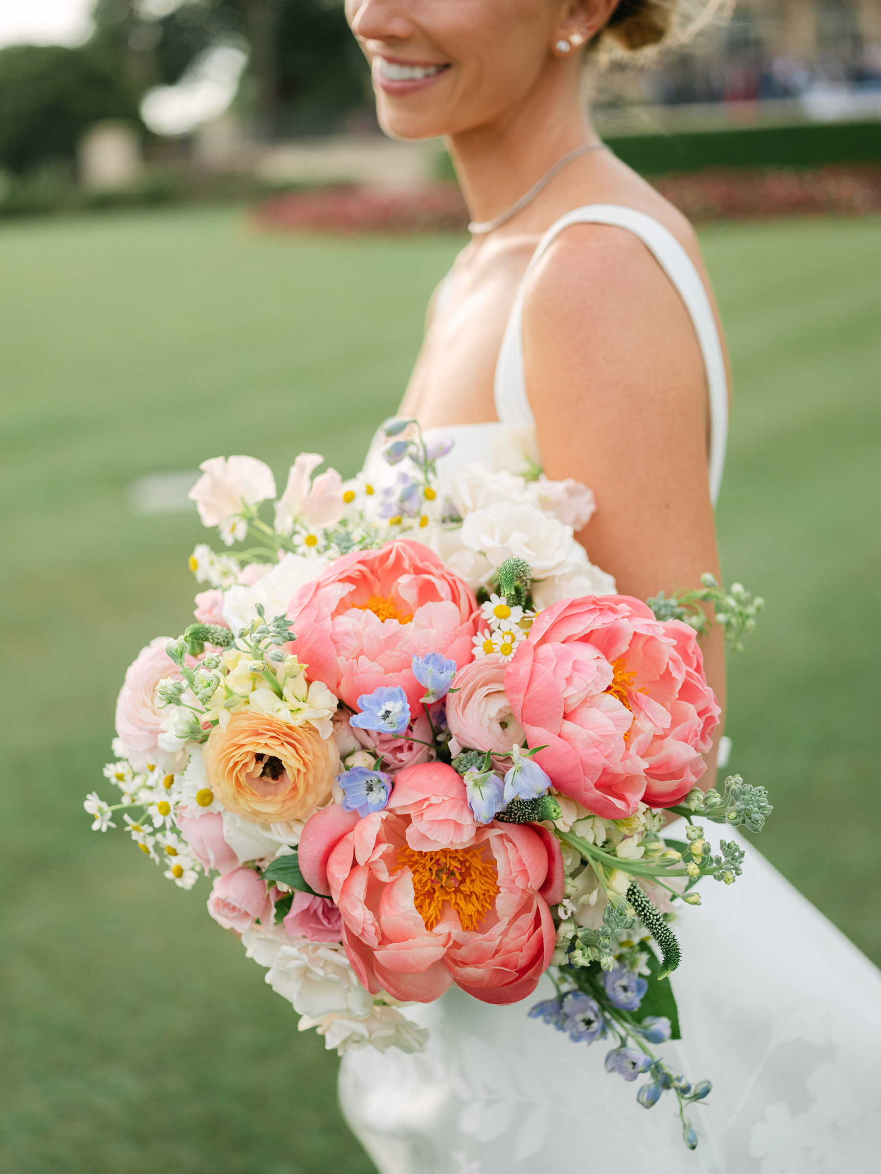 close-up of colorful wedding bouquet
