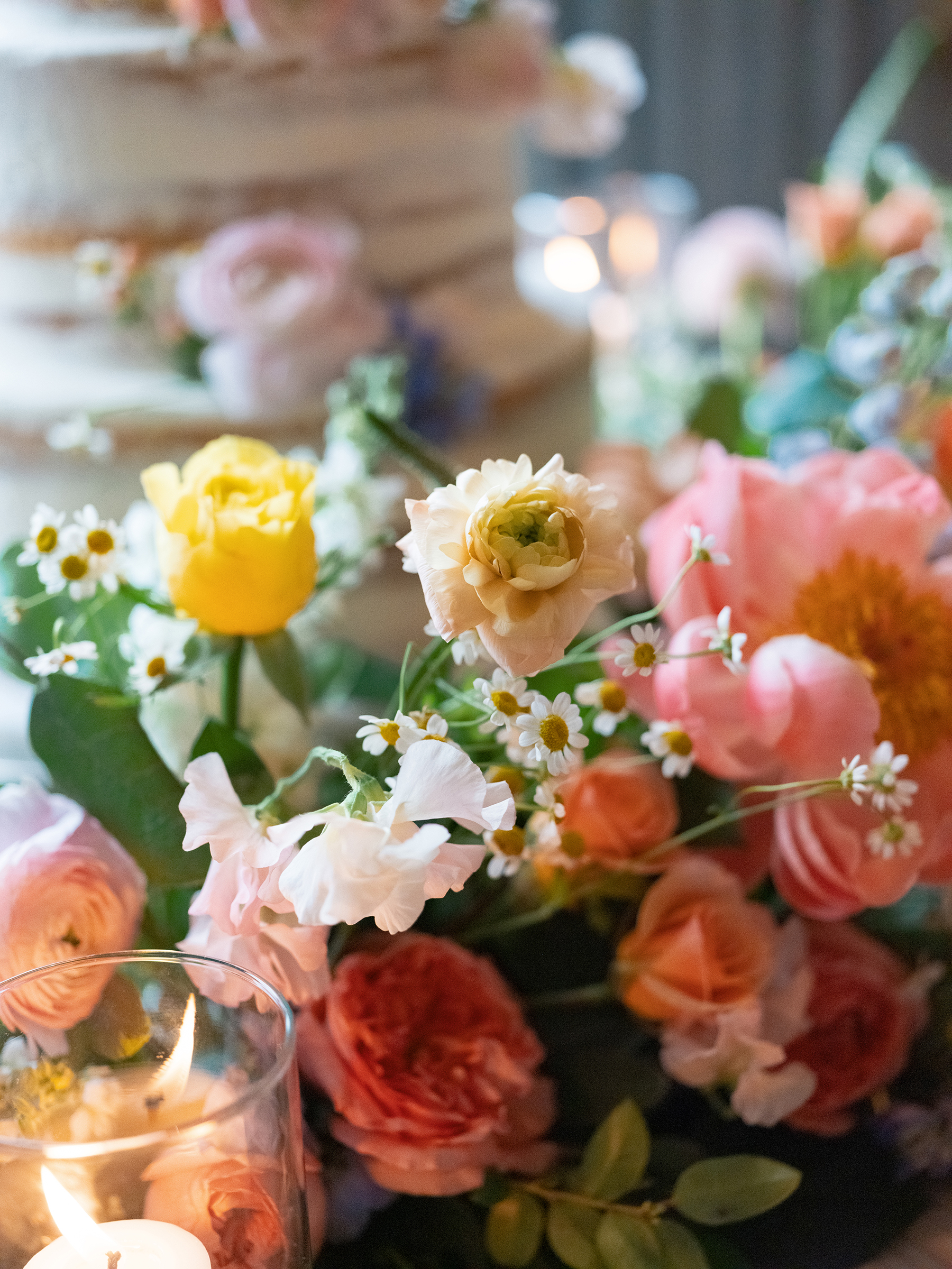 close-up of florals for wedding reception
